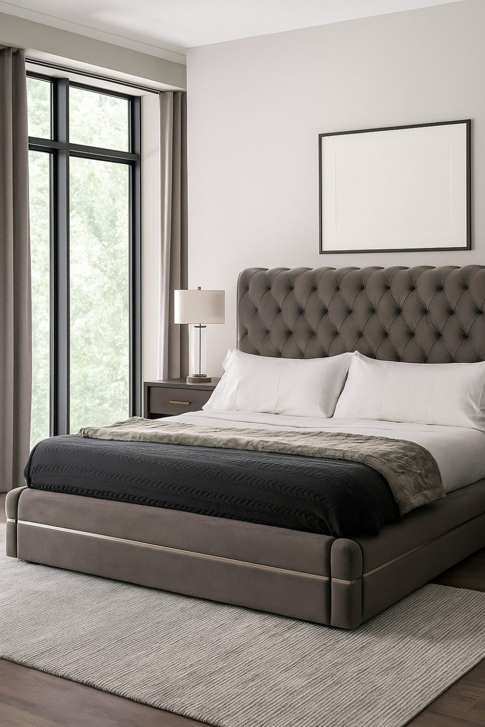 Annabelle Luxurious Grey Velvet Chesterfield King Size Bed