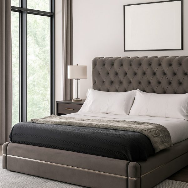 Annabelle Luxurious Grey Velvet Chesterfield King Size Bed