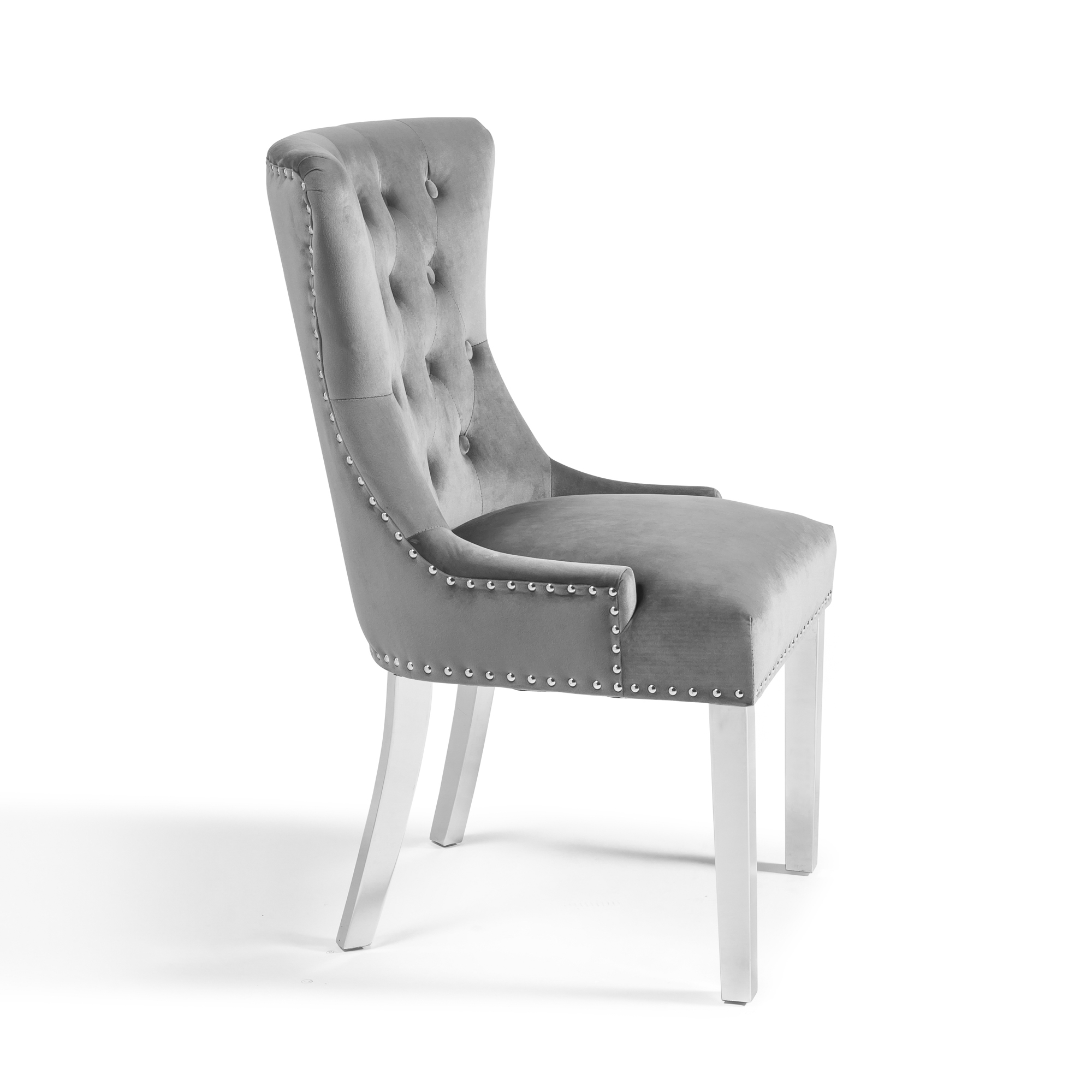 Set of 4 Knightsbridge Grey Brushed Velvet Dining Chair – Steel Legs