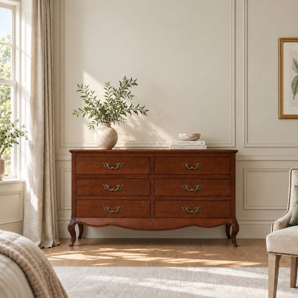 Lille French Mahogany 6 Drawer Wide Chest