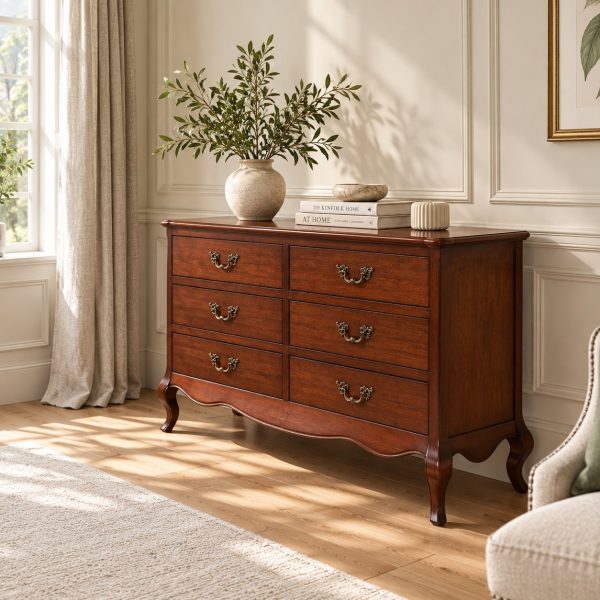 Lille French Mahogany 6 Drawer Wide Chest