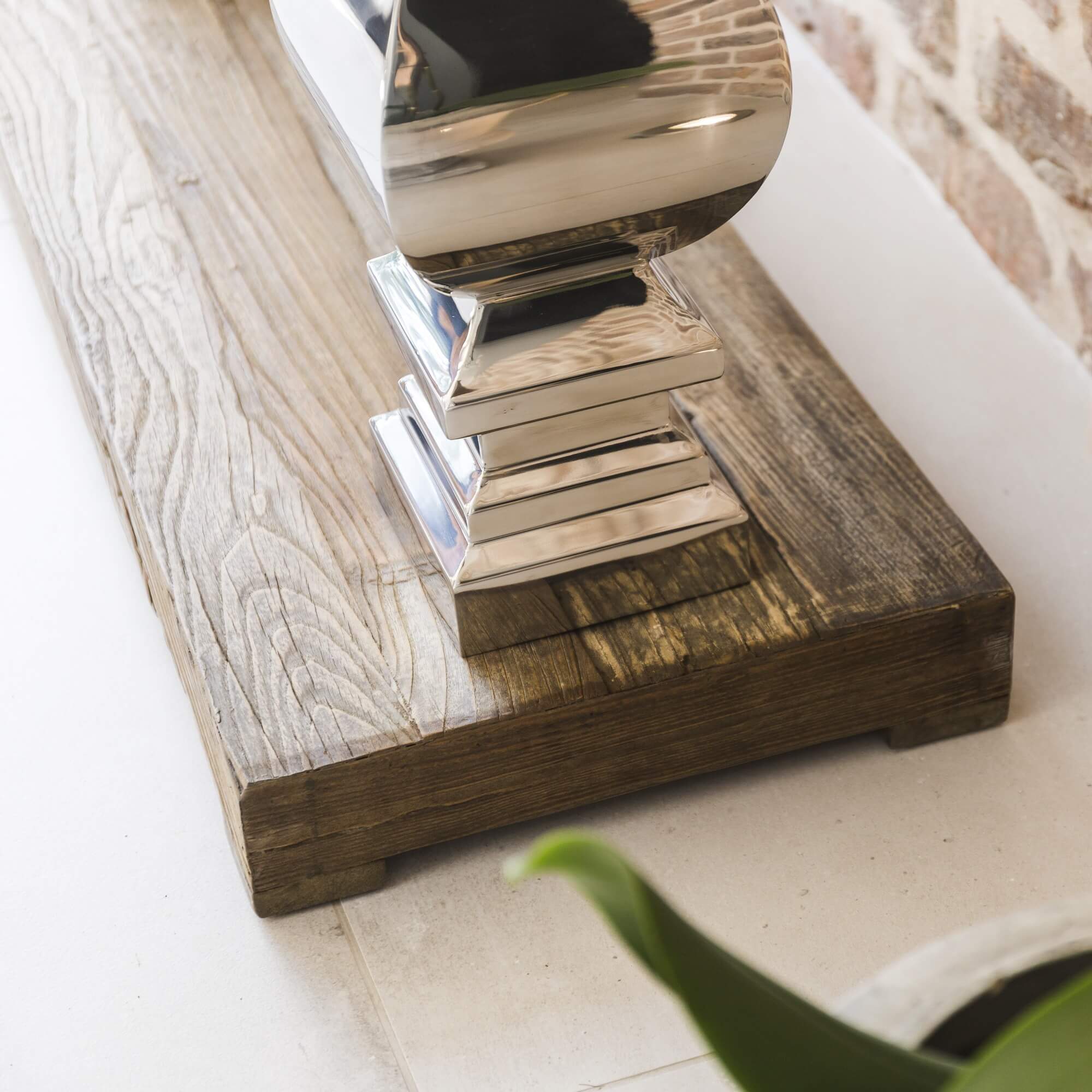 Aspen Reclaimed Elm Console Table With Stainless Steel Pillars