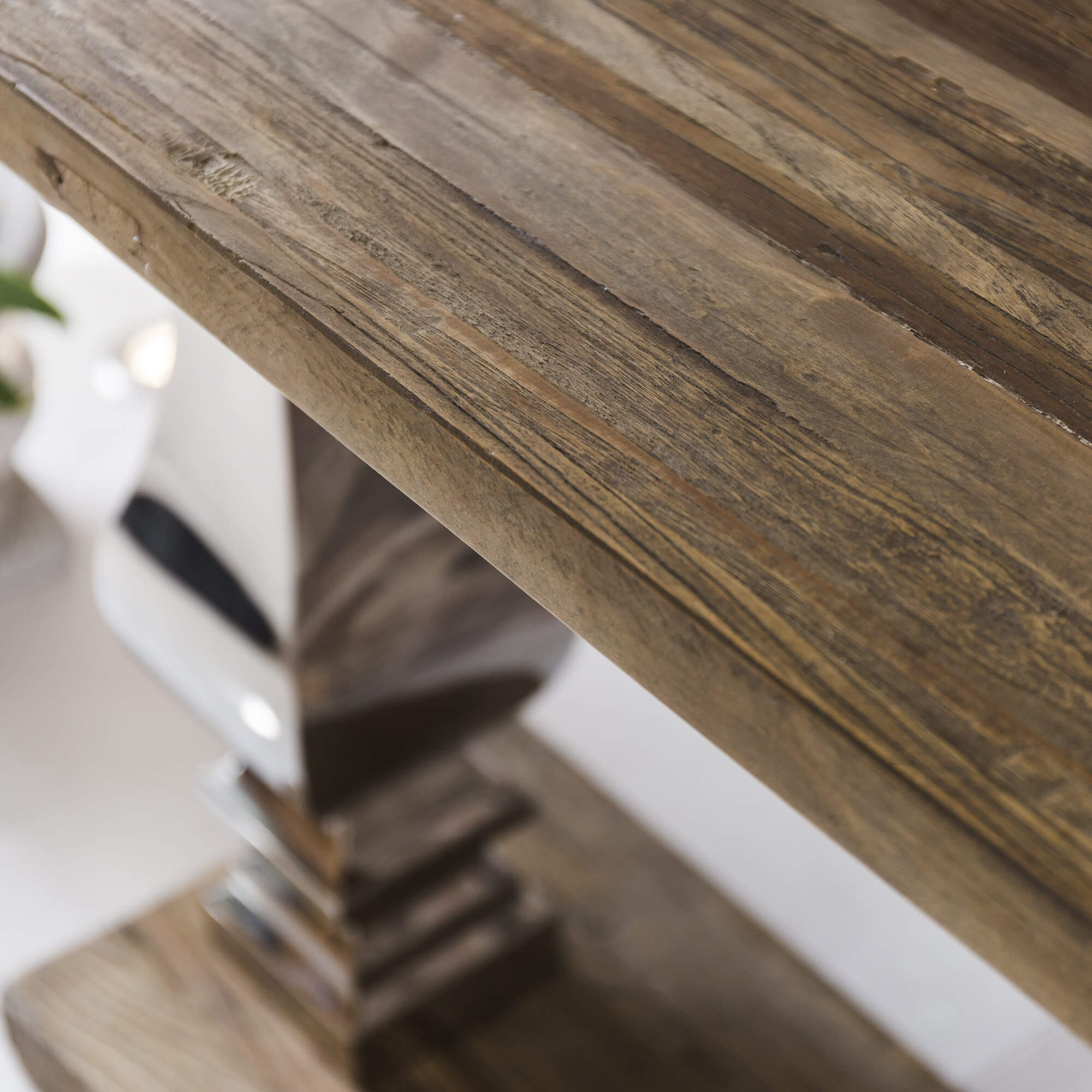 Aspen Reclaimed Elm Console Table With Stainless Steel Pillars