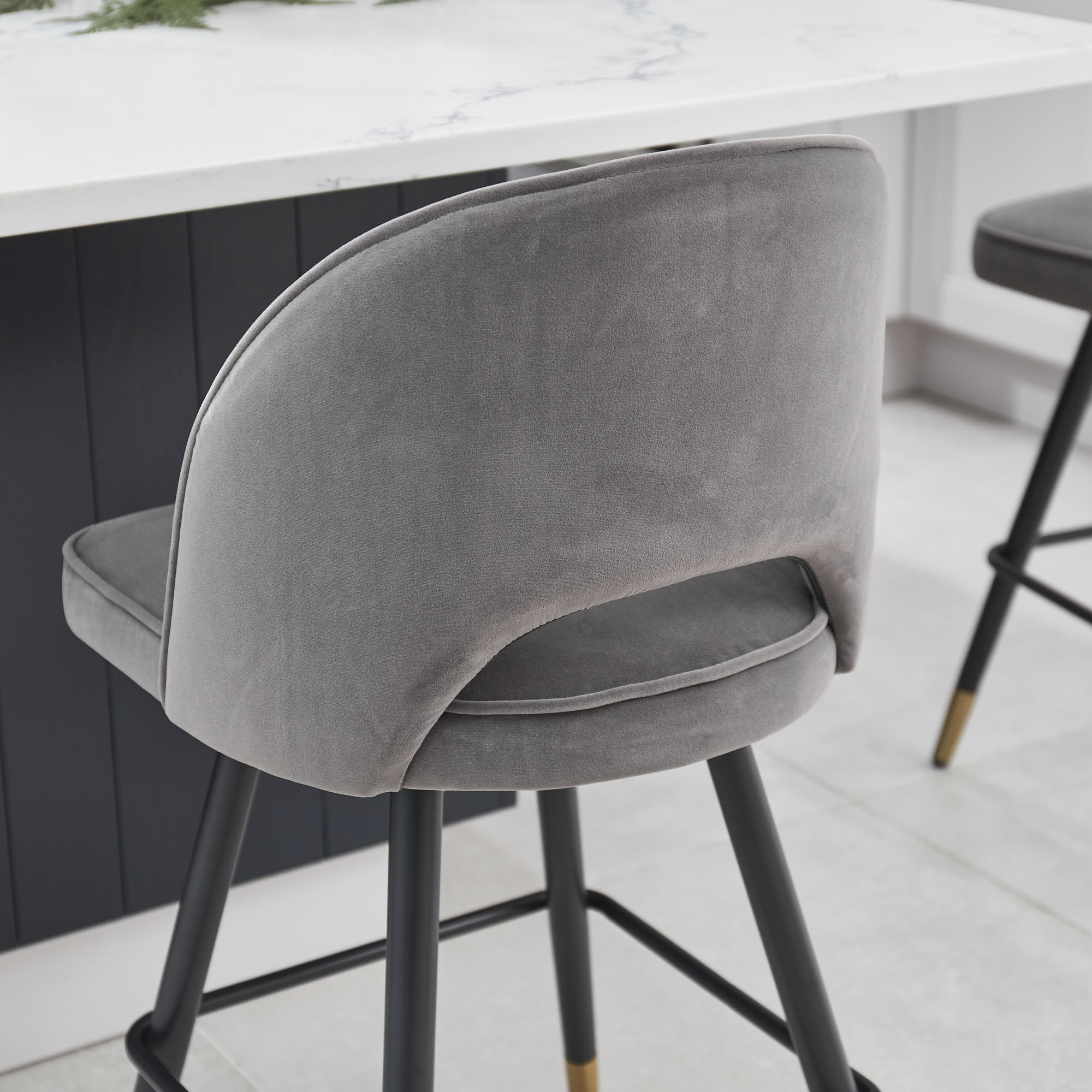 (Set of 2 ) Coco Grey Velvet Swivel Kitchen stools