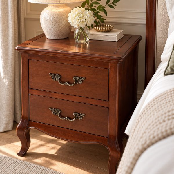 Lille French Mahogany Two Drawer Bedside Table