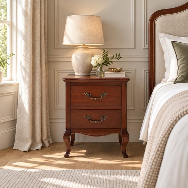 Lille French Mahogany Two Drawer Bedside Table