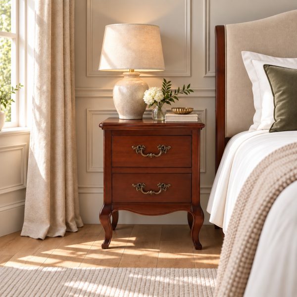 Lille French Mahogany Two Drawer Bedside Table