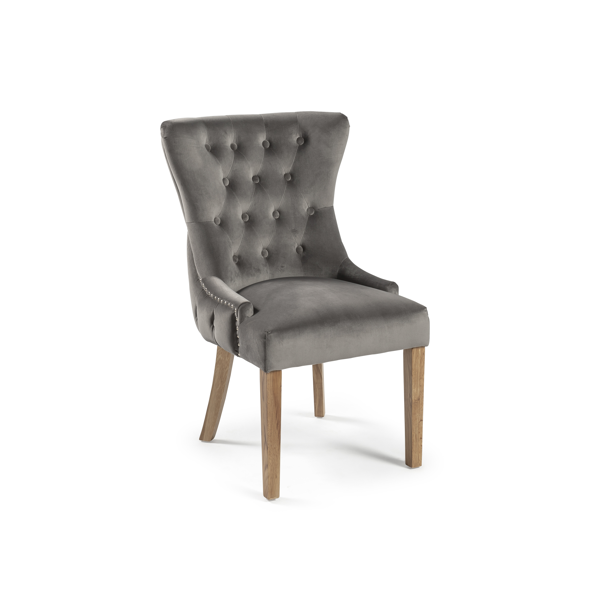 Knightsbridge Grey Velvet Upholstered, Grey Upholstered Dining Chairs With Arms