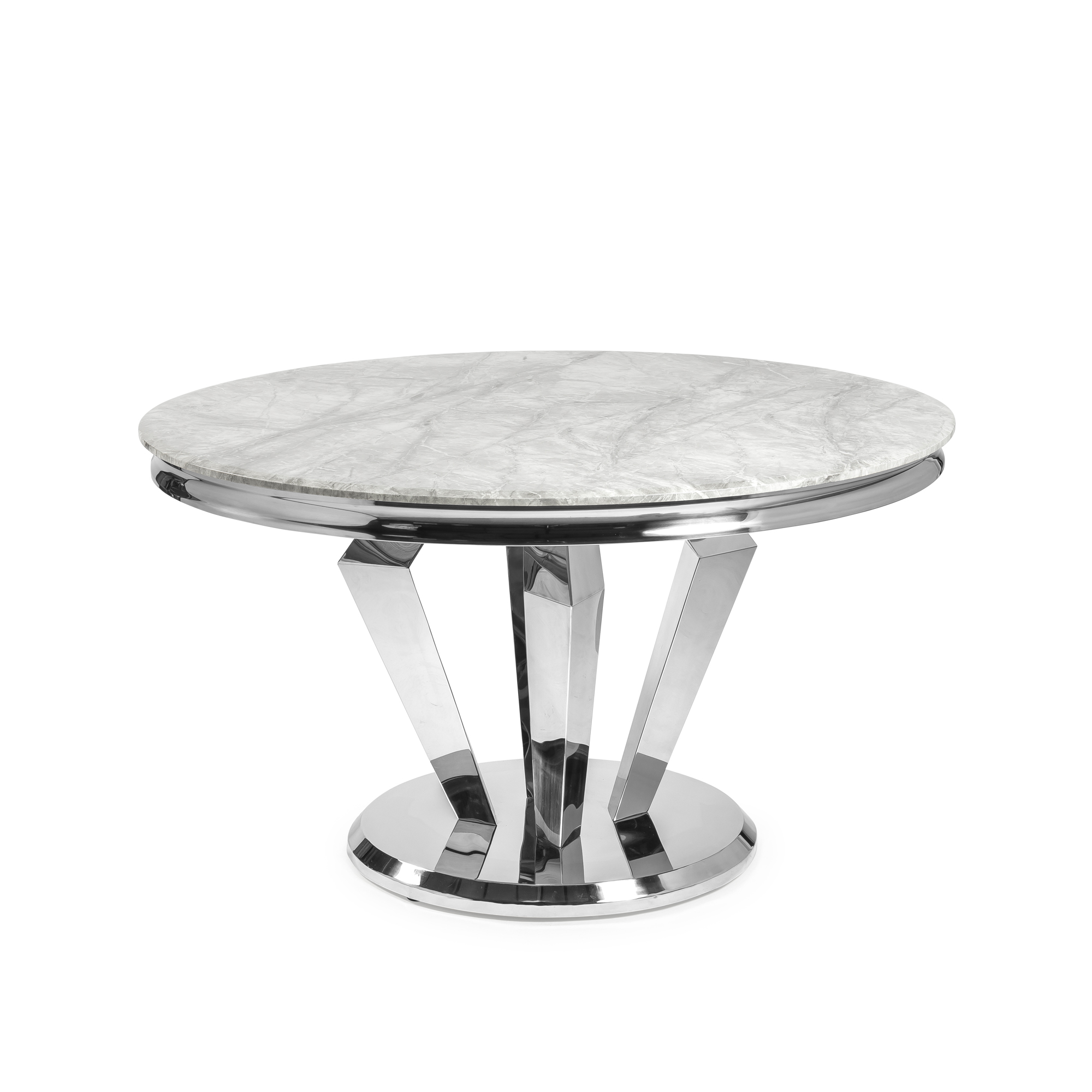 1.3M Polished Round Grey Marble Dining Room Table With Stainless Steel Frame