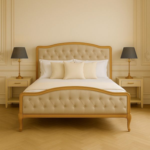Celeste French Oak Upholstered High Foot Board Bed – King Size