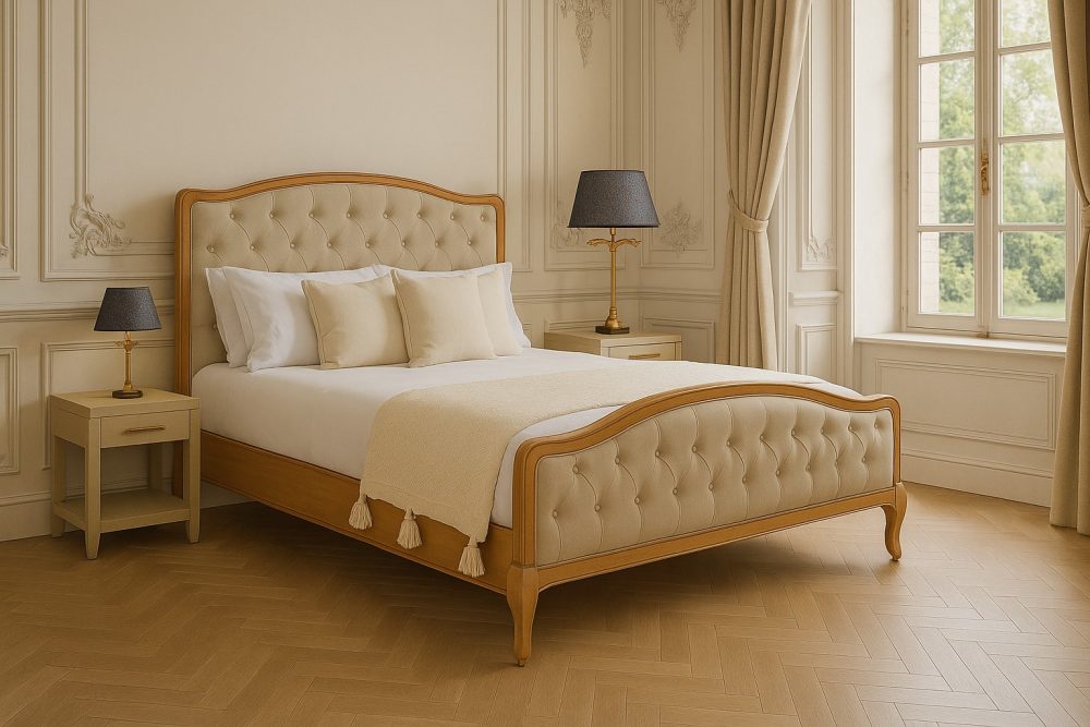 Celeste French Oak Upholstered High Foot Board Bed - King Size - Image 3