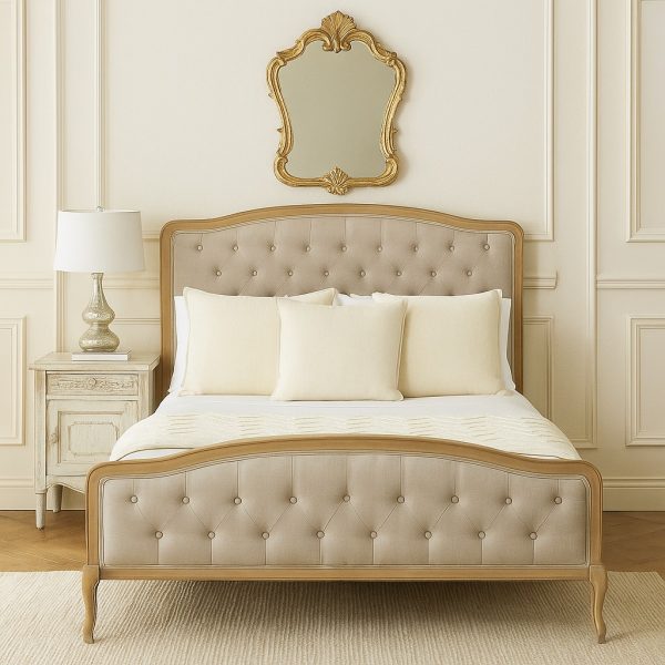 Celeste French Oak Buttoned Upholstered High Foot Board Bed – King Size