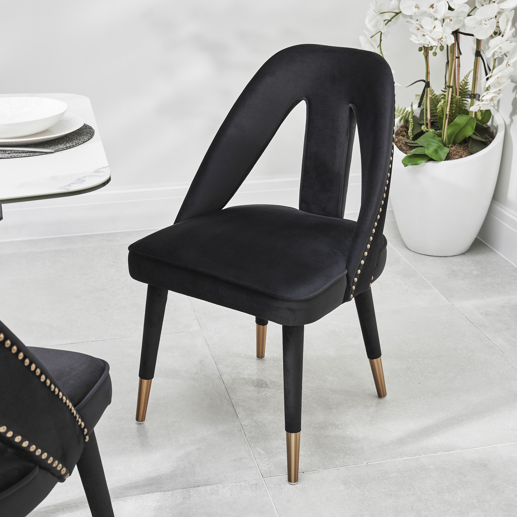 Alexandra Black Velvet Dining Chair – Gold Foot