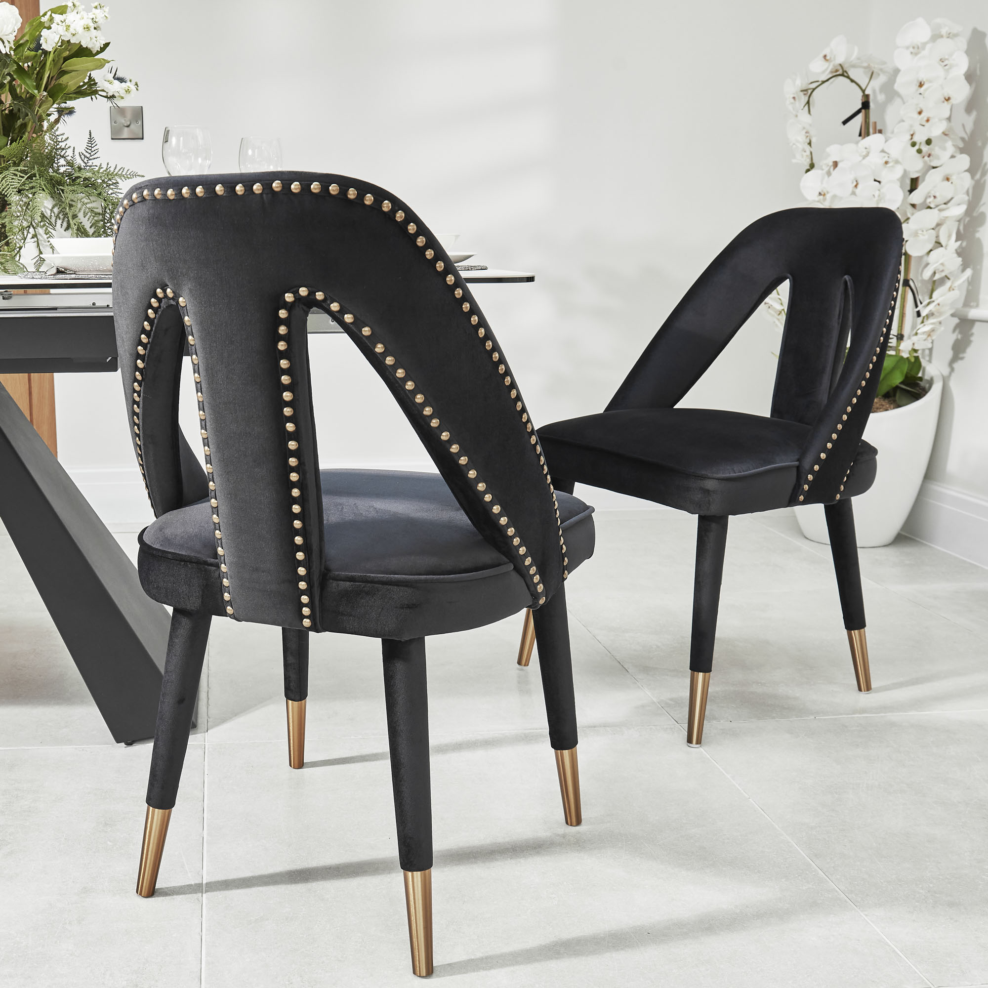 Alexandra Black Velvet Dining Chair – Gold Foot