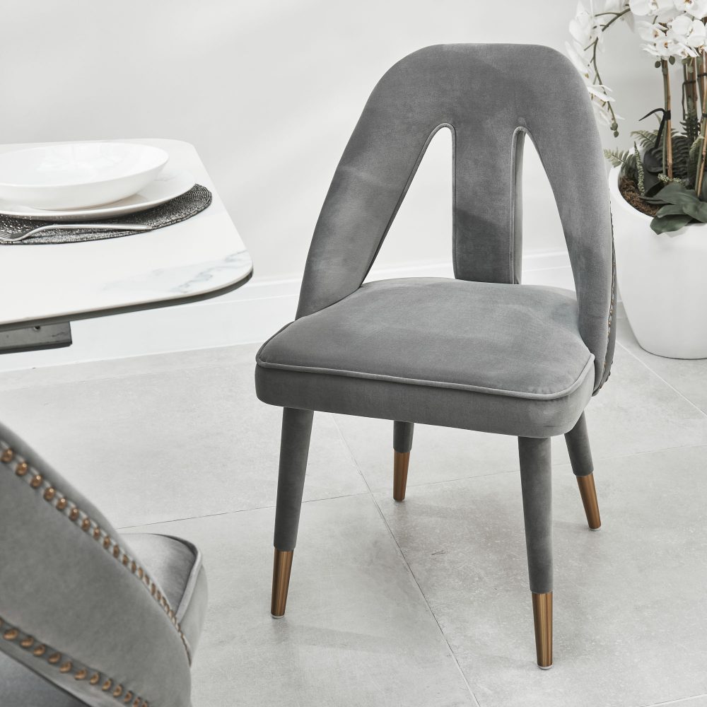 Alexandra Grey Velvet Dining Chair - Image 4