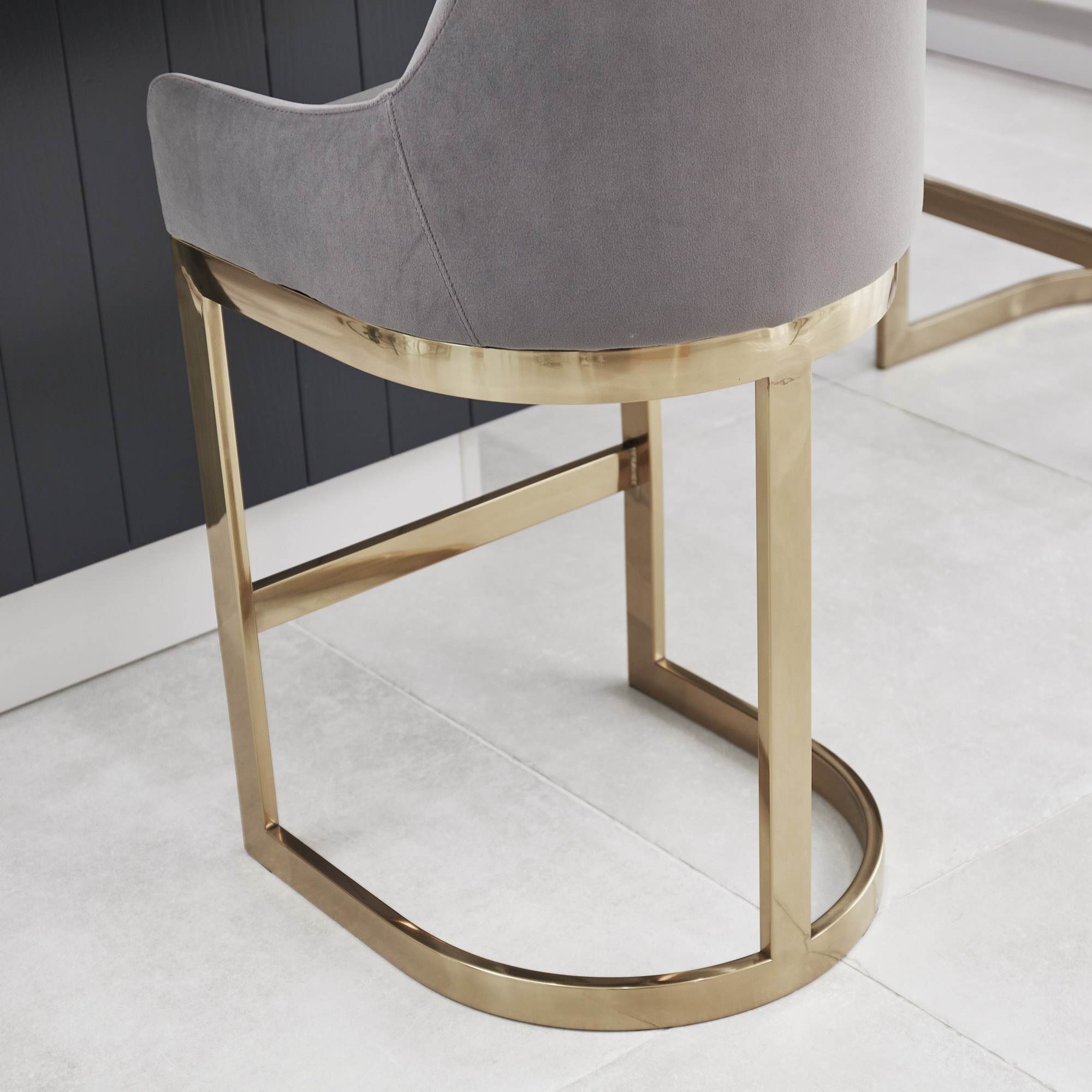 (Set of 2) Clara Grey Velvet Counter Stool with a Gold Stainless Steel Frame