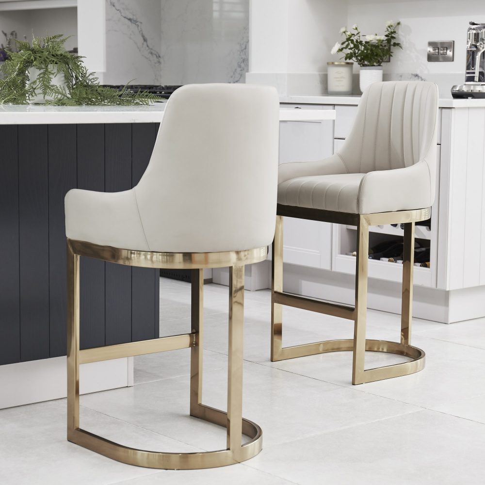 (Set of 2) Clara Oyster Counter Stool with Gold Stainless Steel Frame