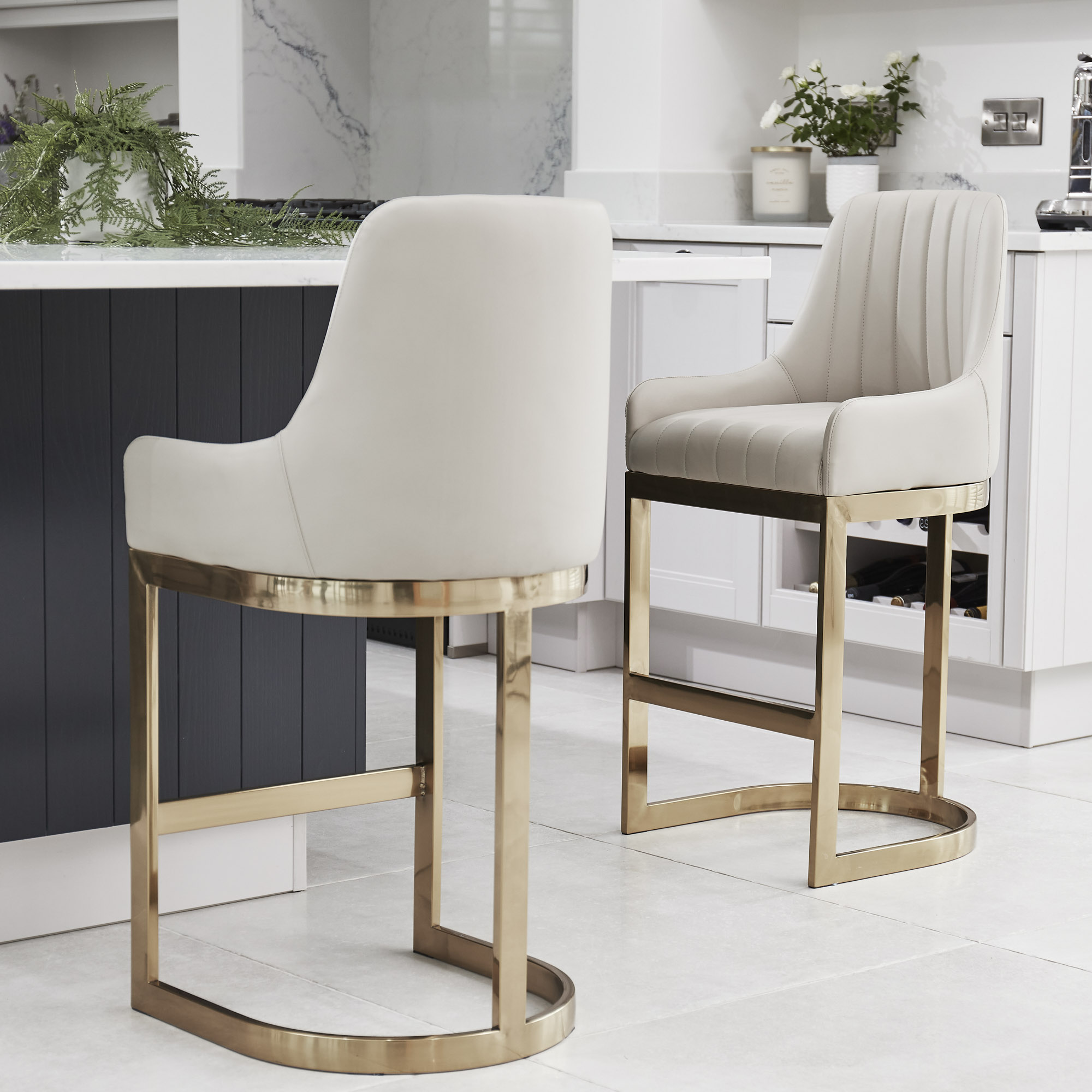 Clara Oyster Counter Stool with Gold Stainless Steel Frame