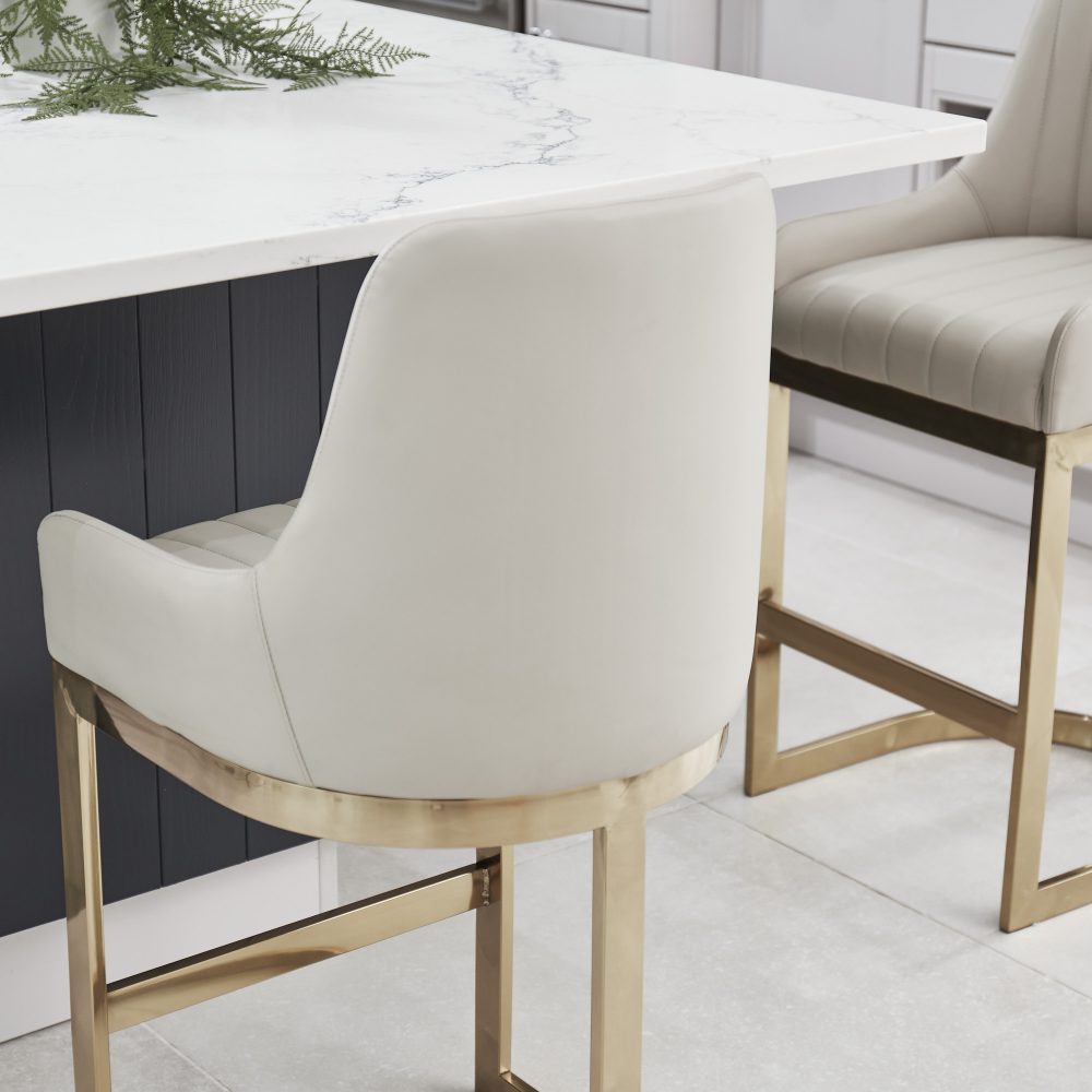 (Set of 2) Clara Oyster Counter Stool with Gold Stainless Steel Frame - Image 4