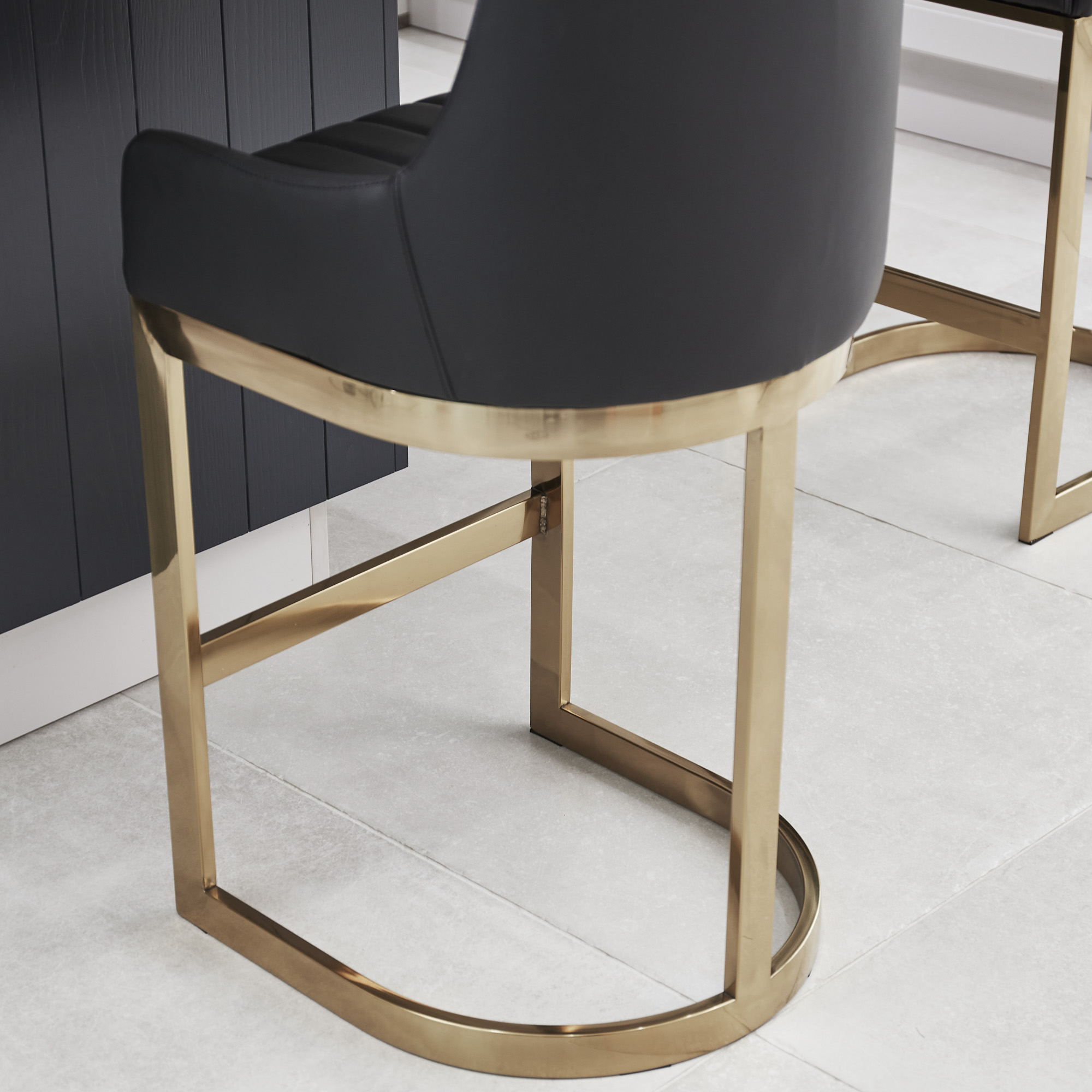 (Set of 2) Clara Black Upholstery Counter Stool with Gold Steel Frame