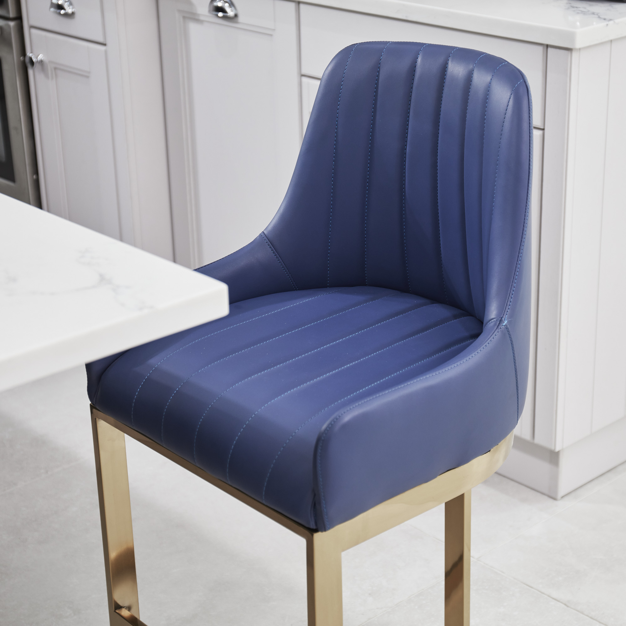 (Set of 2) Clara Blue Upholstery Counter Stool with Gold Steel Frame