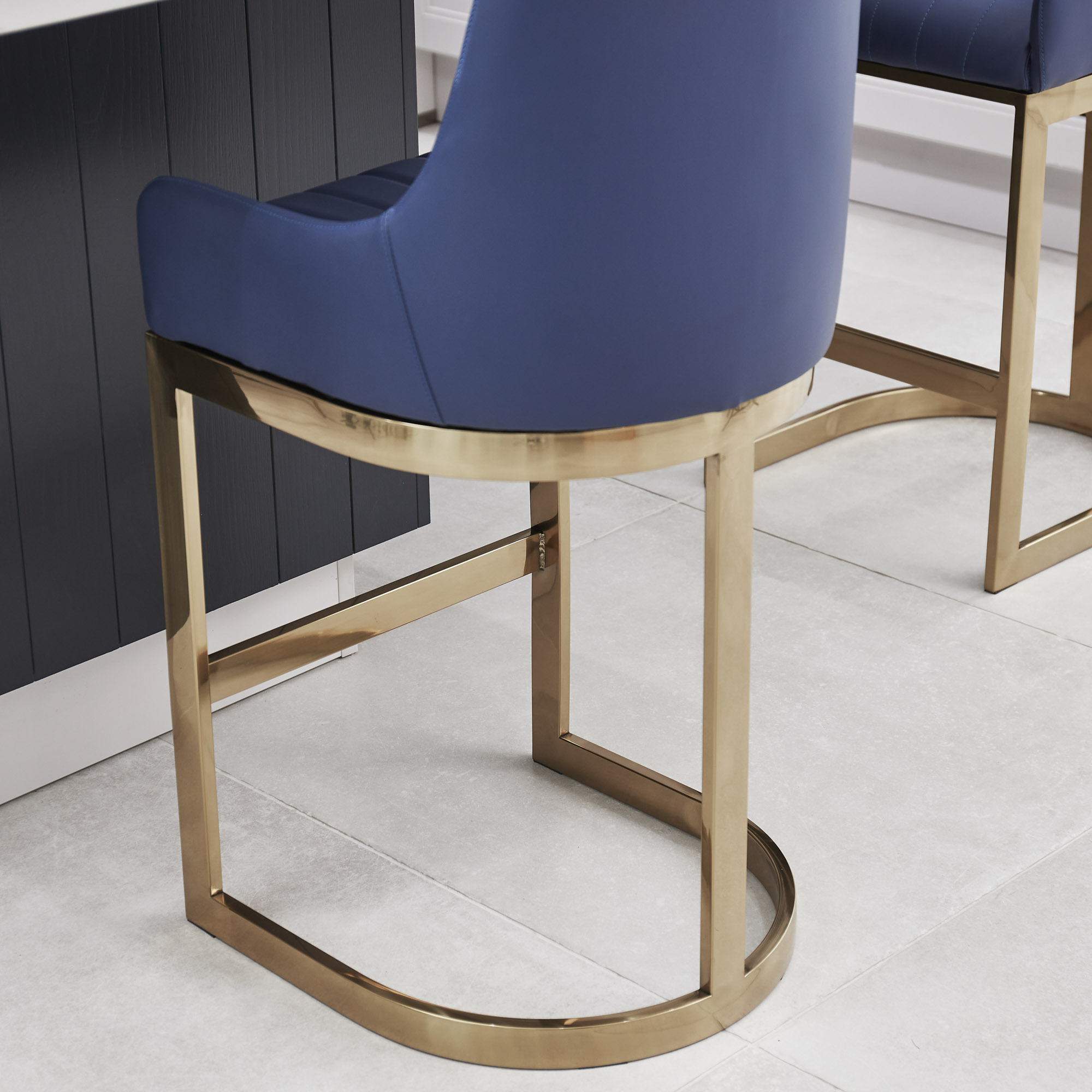 Clara Blue Upholstery Counter Stool with Gold Steel Frame