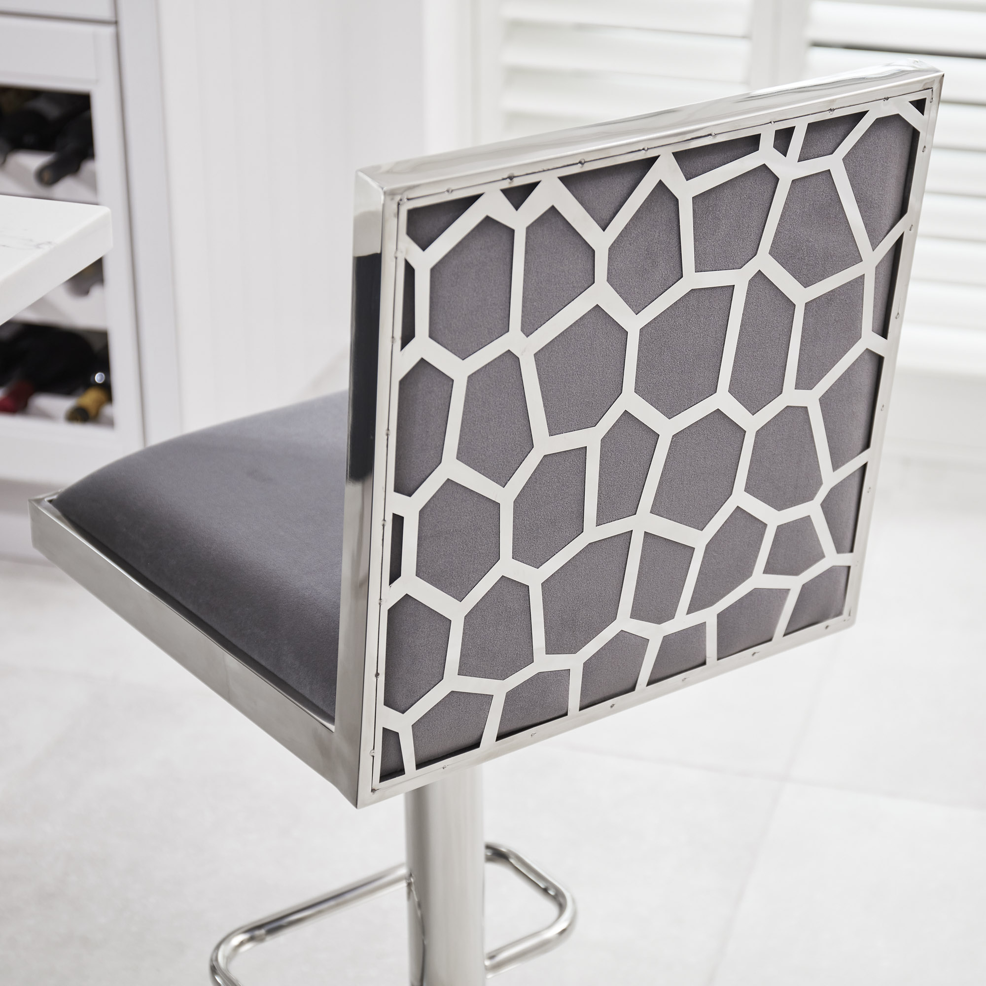 Mia Grey Velvet Barstool – Kitchen Stool – Gas Lift