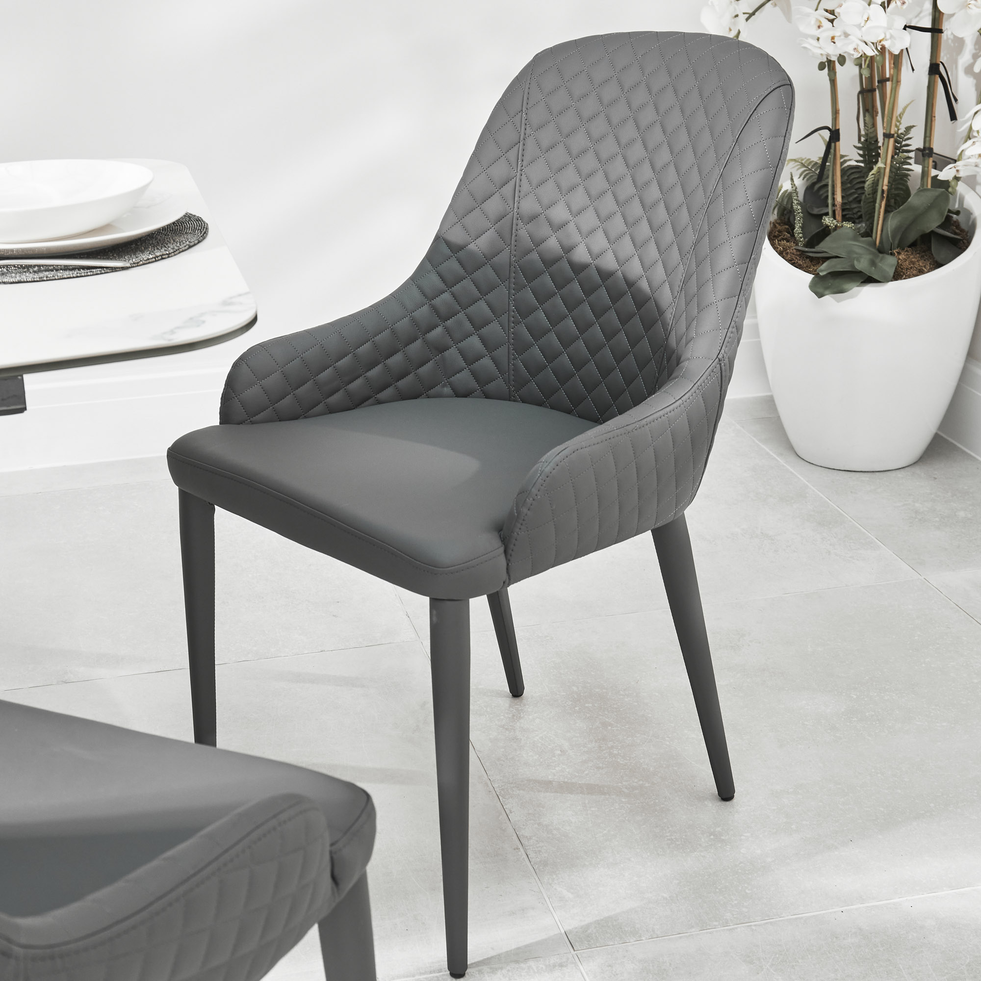 Cheshire Grey Faux Leather Quilted Upholstered Dining Chair