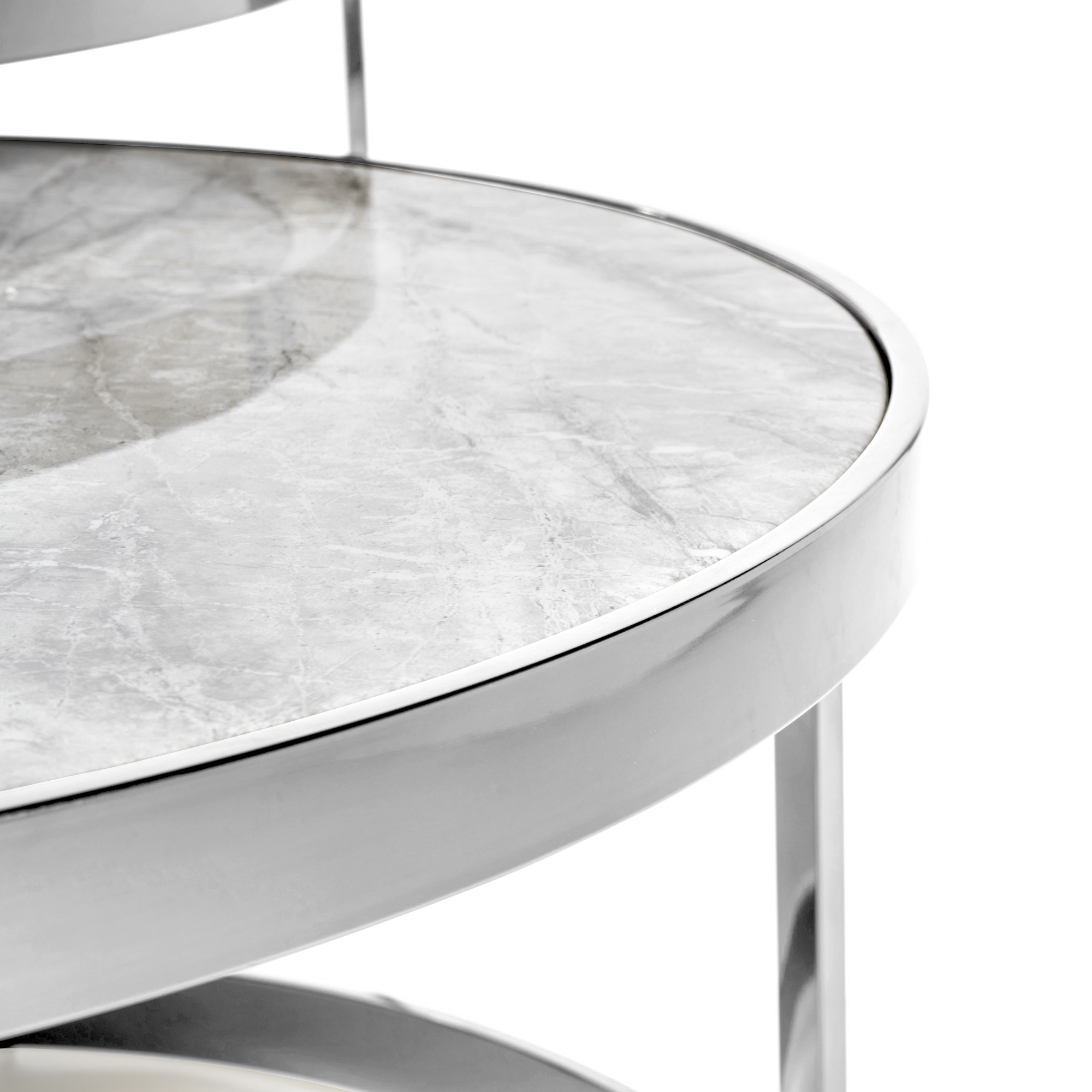 Florence Stainless Steel Framed Set of 2 Circular Coffee Nest Tables – Grey Marble