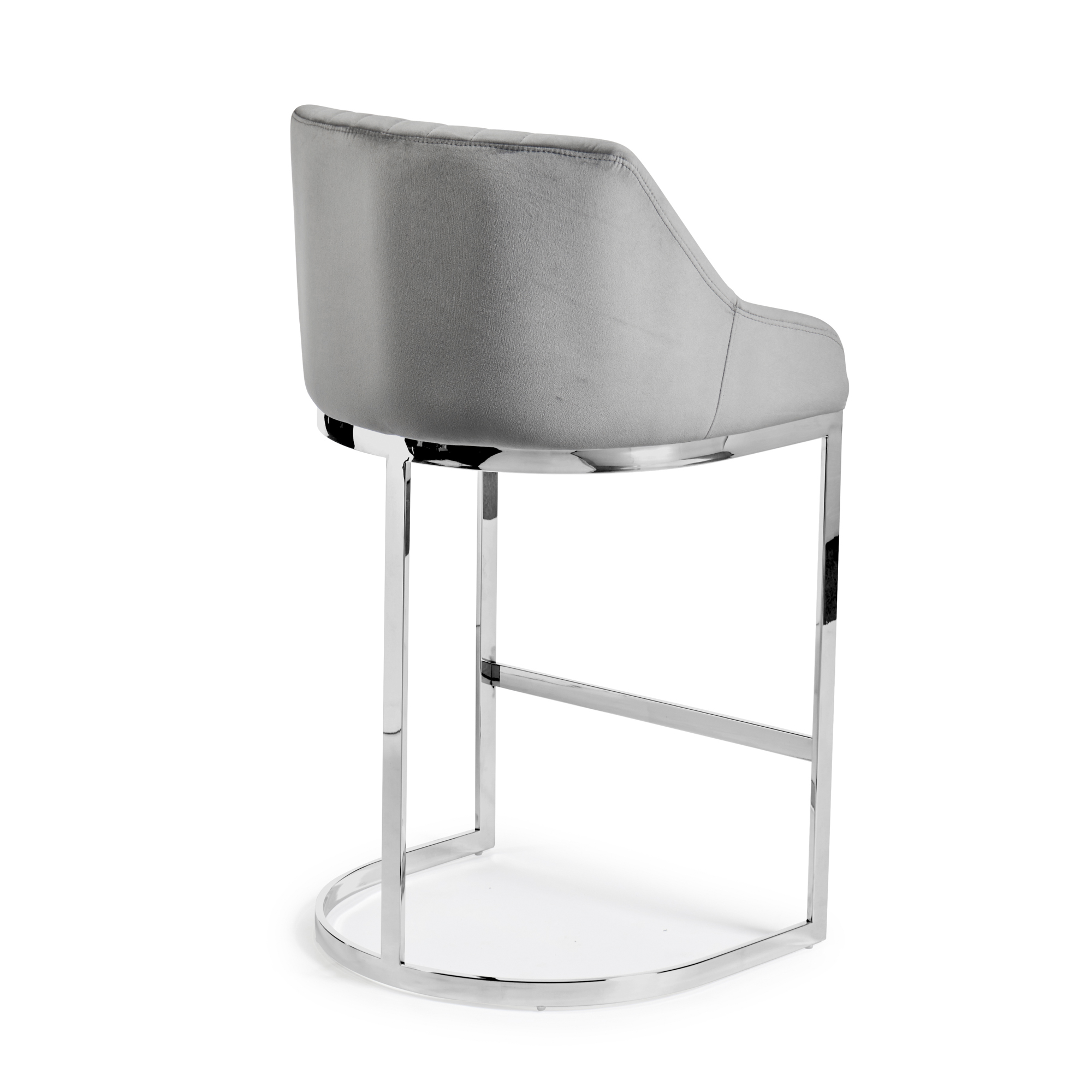 Barcelona Grey Velvet Kitchen Counter Stool with a Stainless Steel Frame