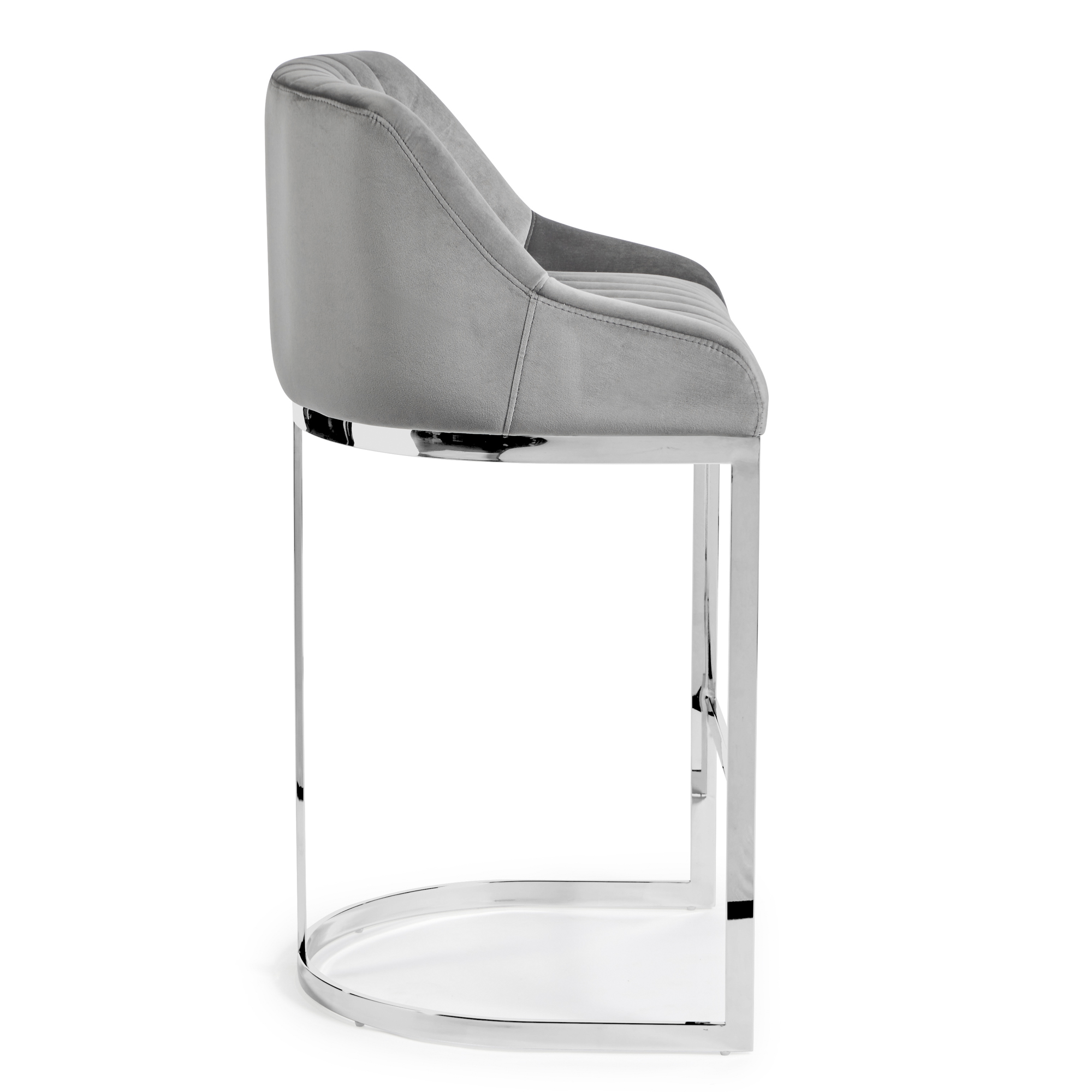 Barcelona Grey Velvet Kitchen Counter Stool with a Stainless Steel Frame