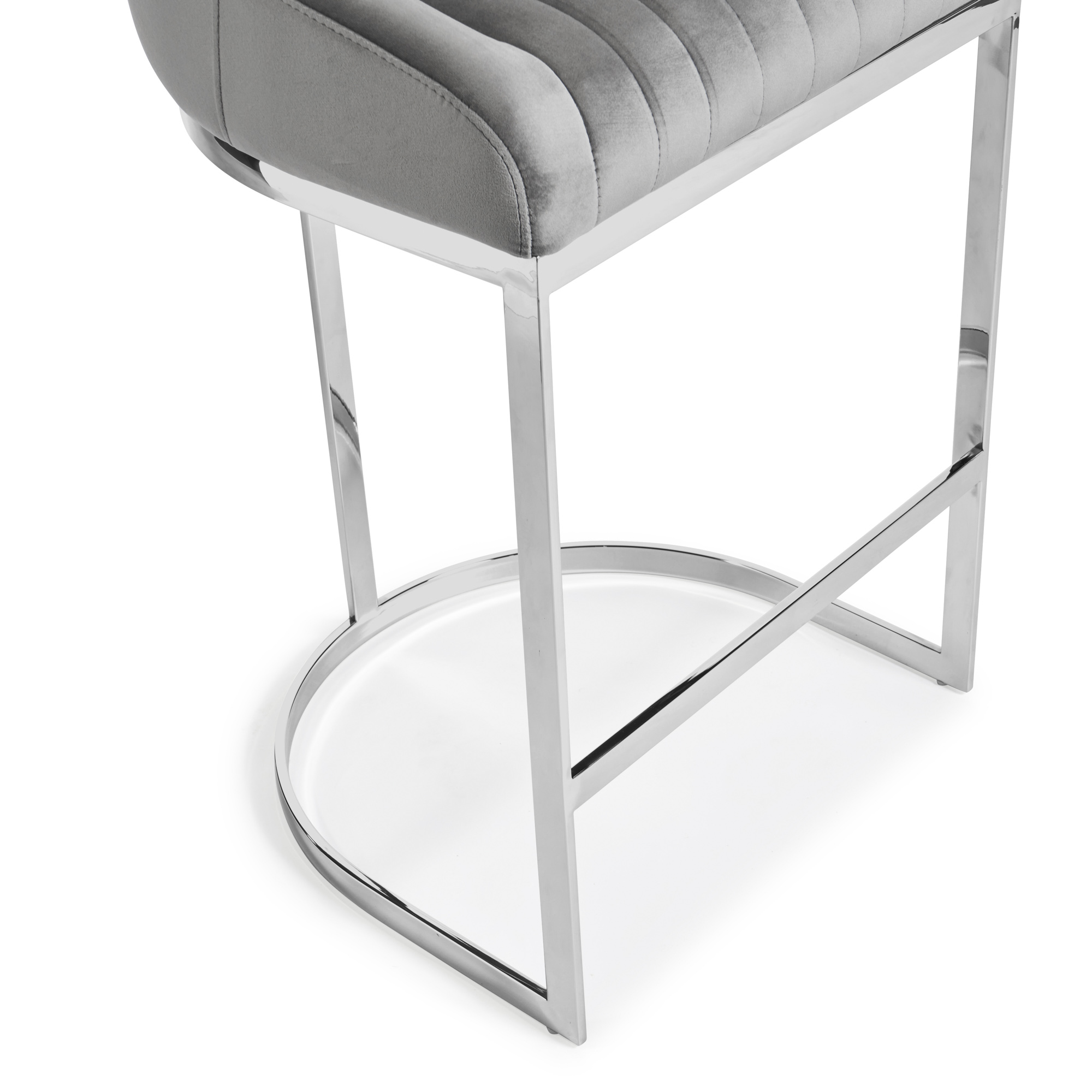 Barcelona Grey Velvet Kitchen Counter Stool with a Stainless Steel Frame