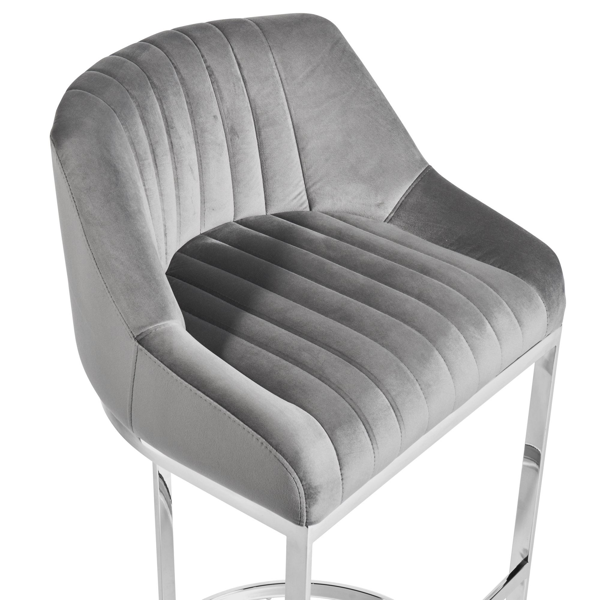 Barcelona Grey Velvet Kitchen Counter Stool with a Stainless Steel Frame
