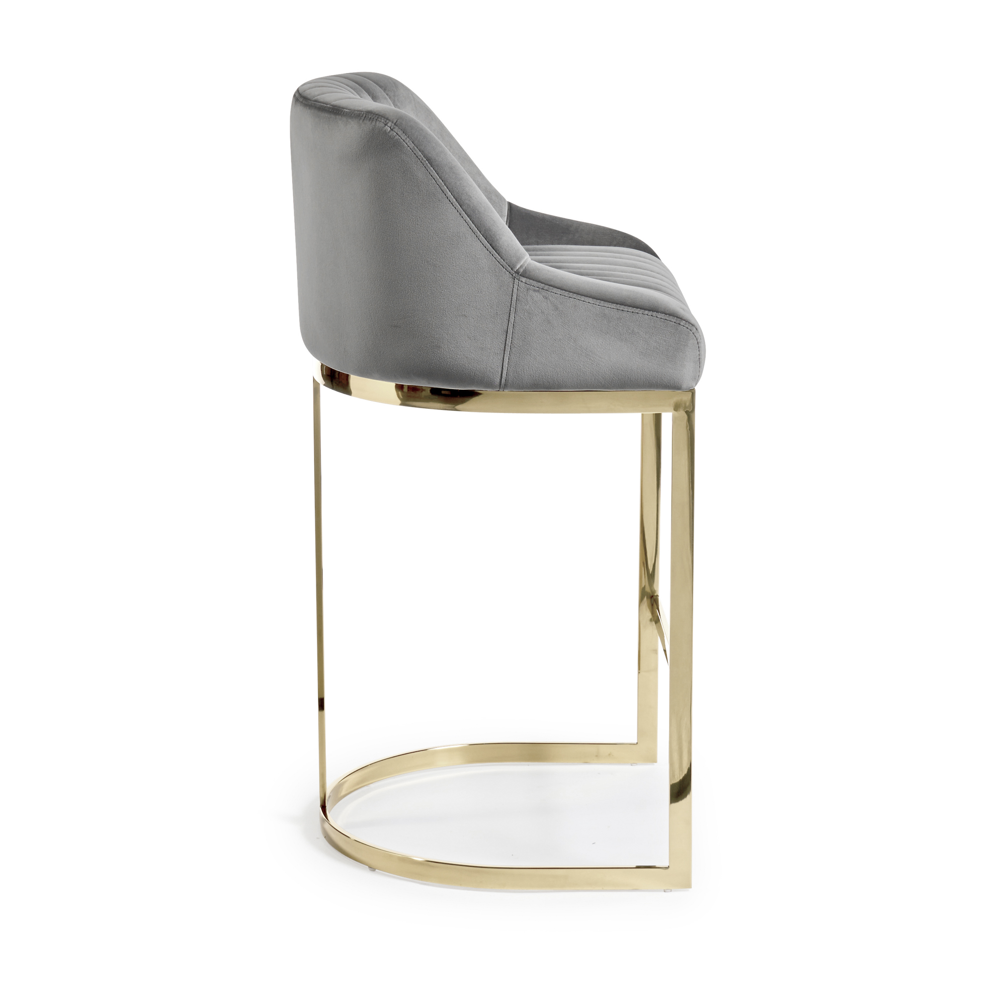 Barcelona Grey Velvet Kitchen Counter Stool with a Gold Stainless Steel Frame