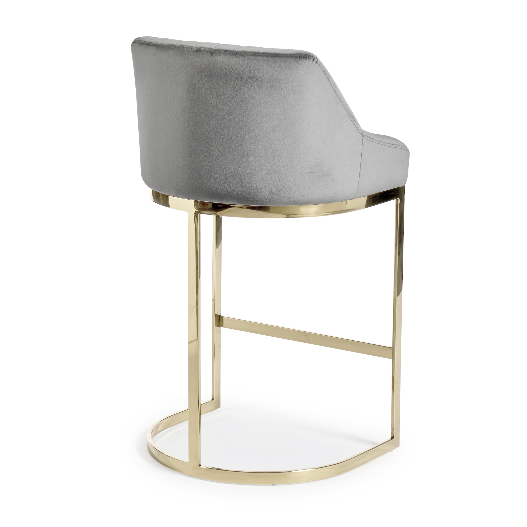 Barcelona Grey Velvet Kitchen Counter Stool with a Gold Stainless Steel Frame