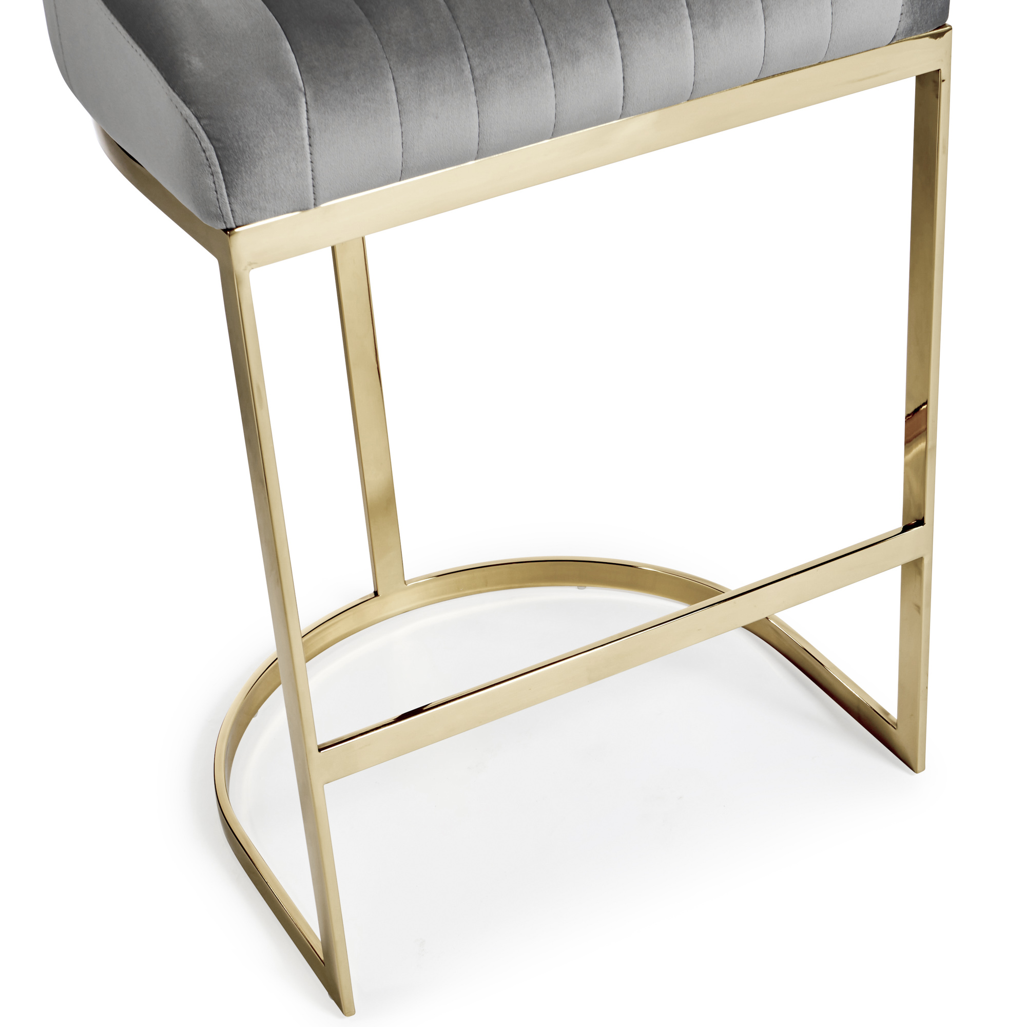 Barcelona Grey Velvet Kitchen Counter Stool with a Gold Stainless Steel Frame