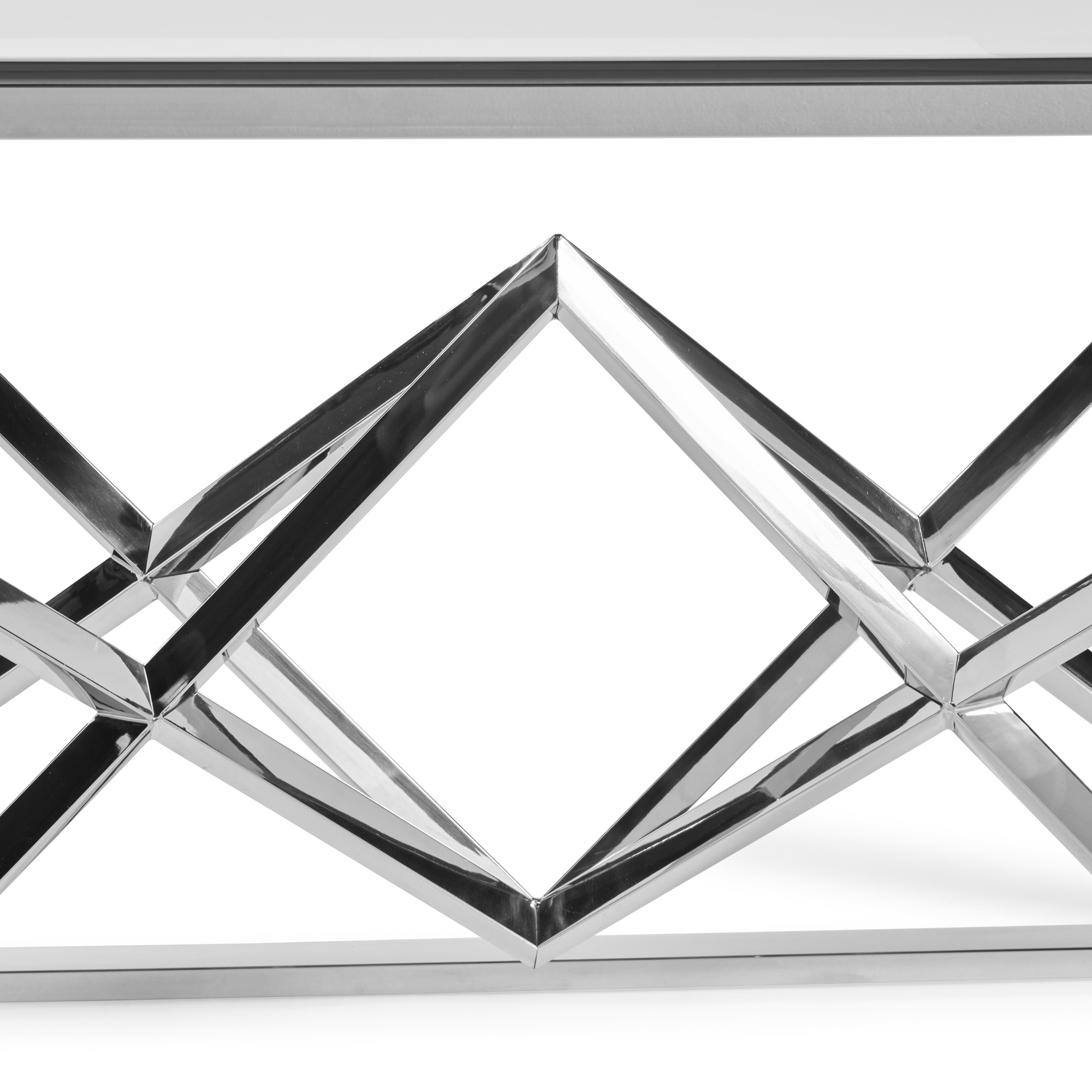 Small Glass Console Table With Polished Stainless Steel Pyramid Base