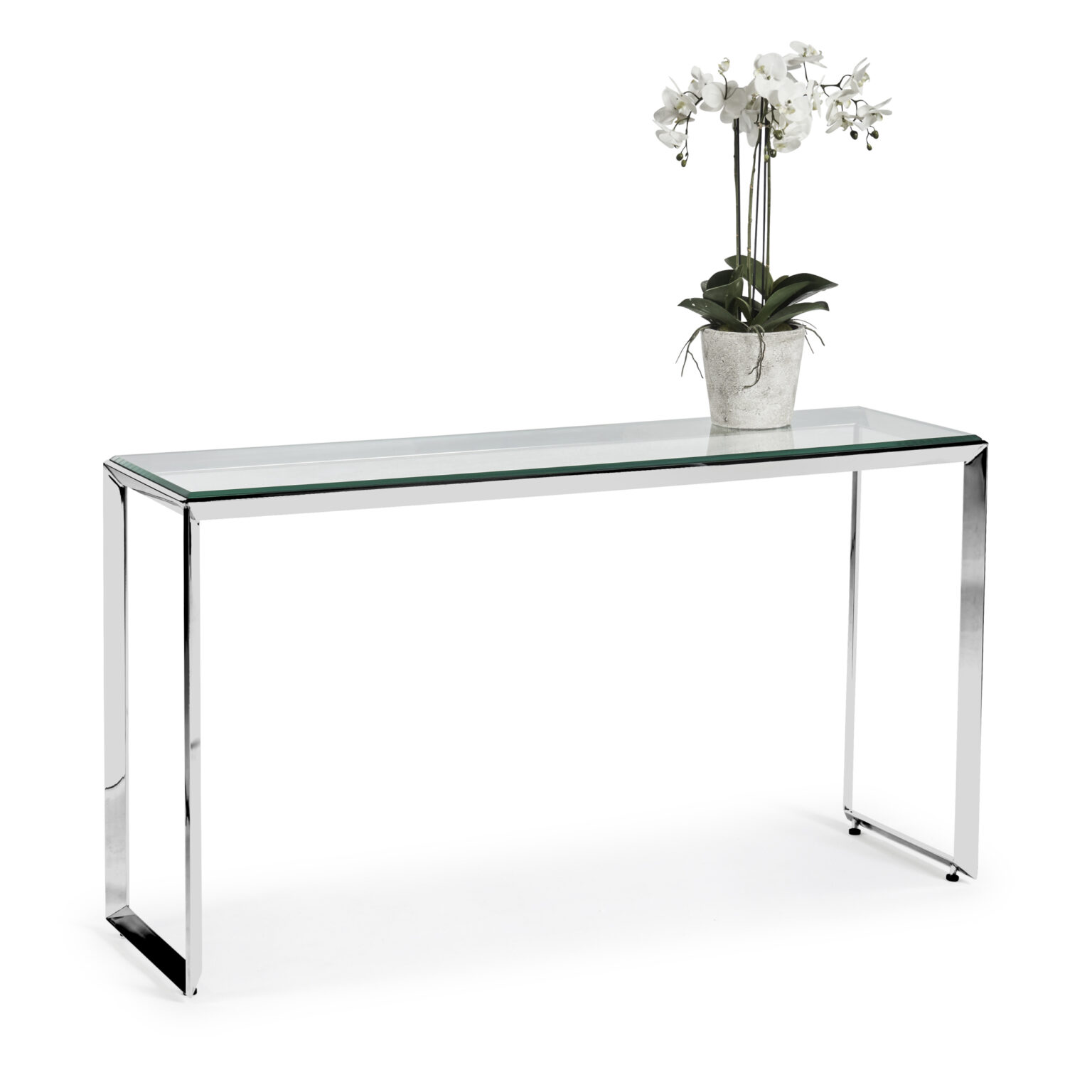 Small Glass Console Table With Polished Stainless Steel Grosvenor