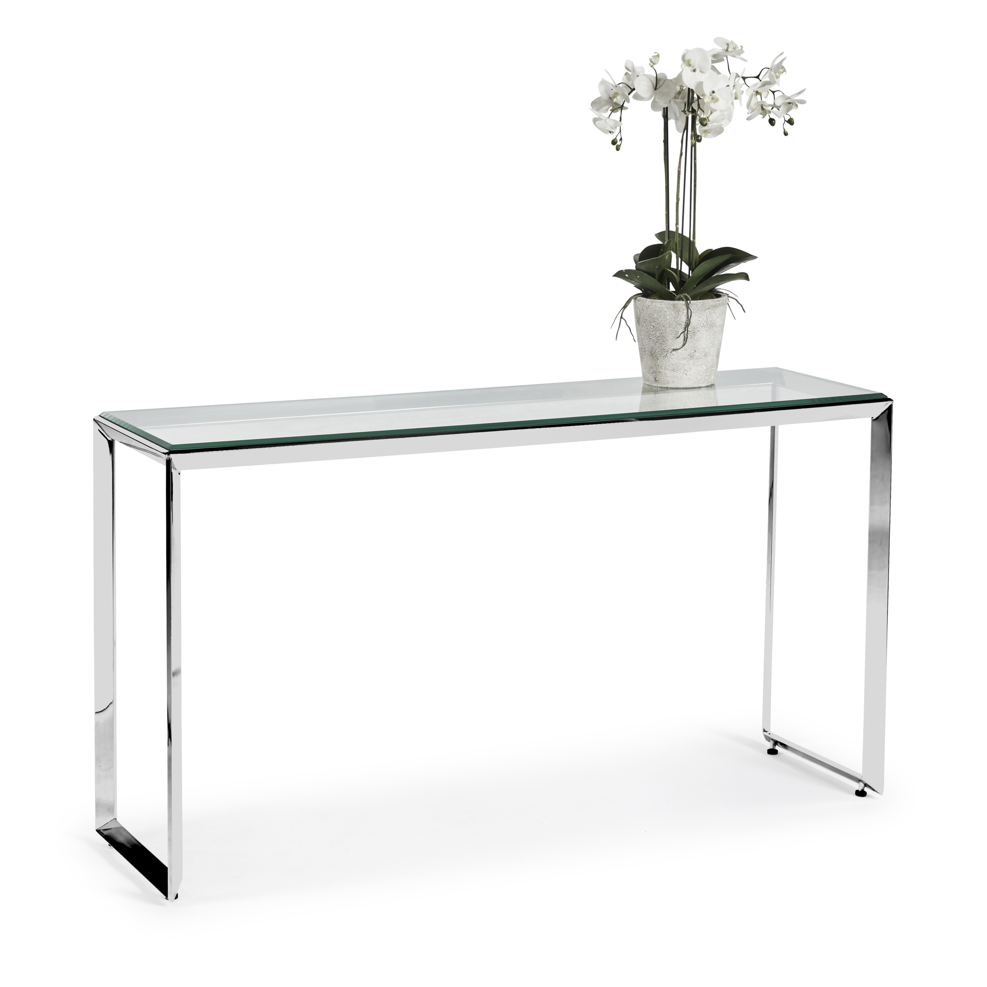 Small Glass Console Table With Polished Stainless Steel