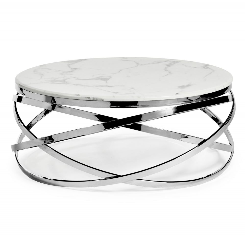 Stainless Steel Cerchio White Round Coffee Table With Marble Top - Image 11