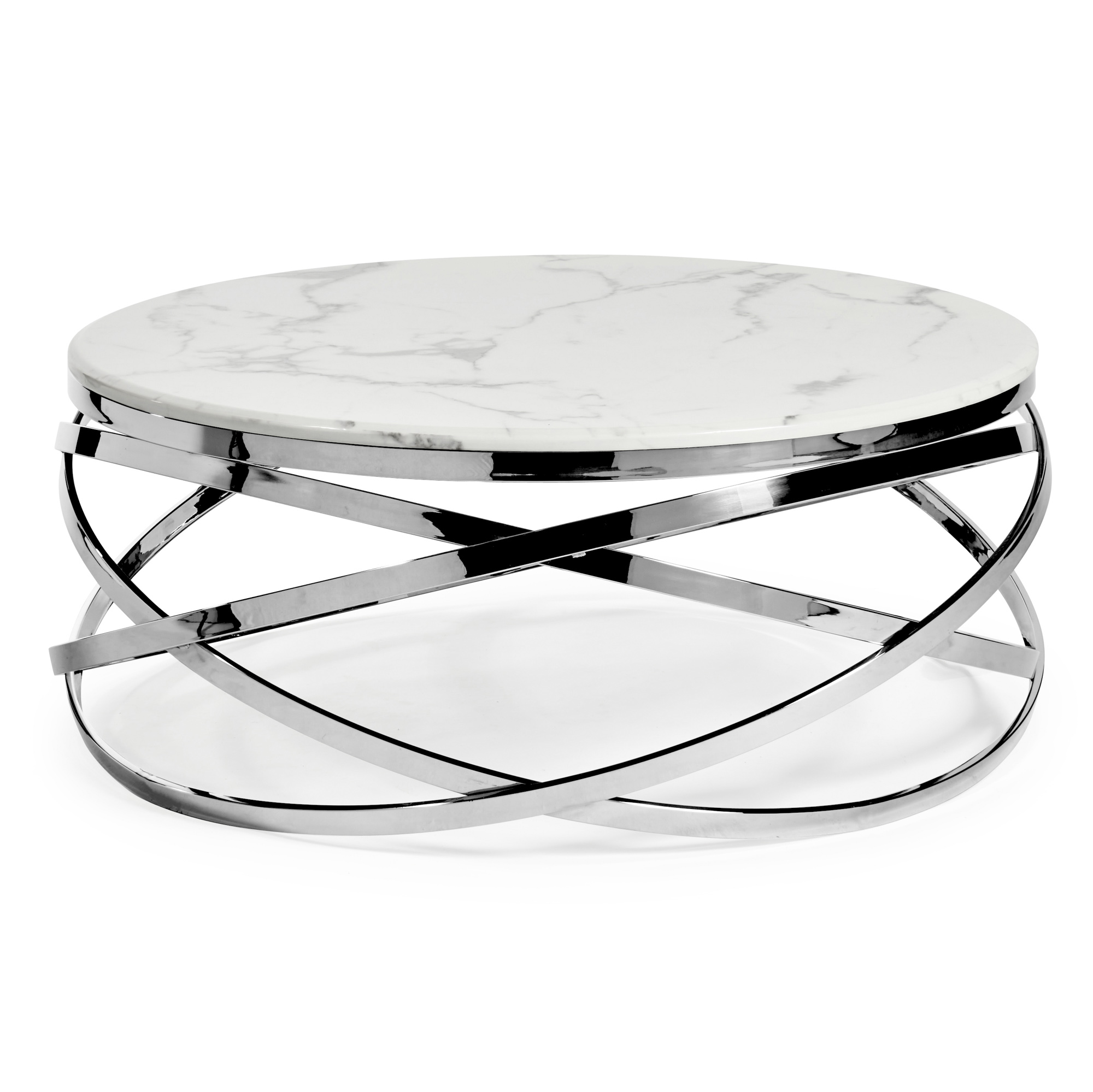 Stainless Steel Cerchio White Round Coffee Table With Marble Top