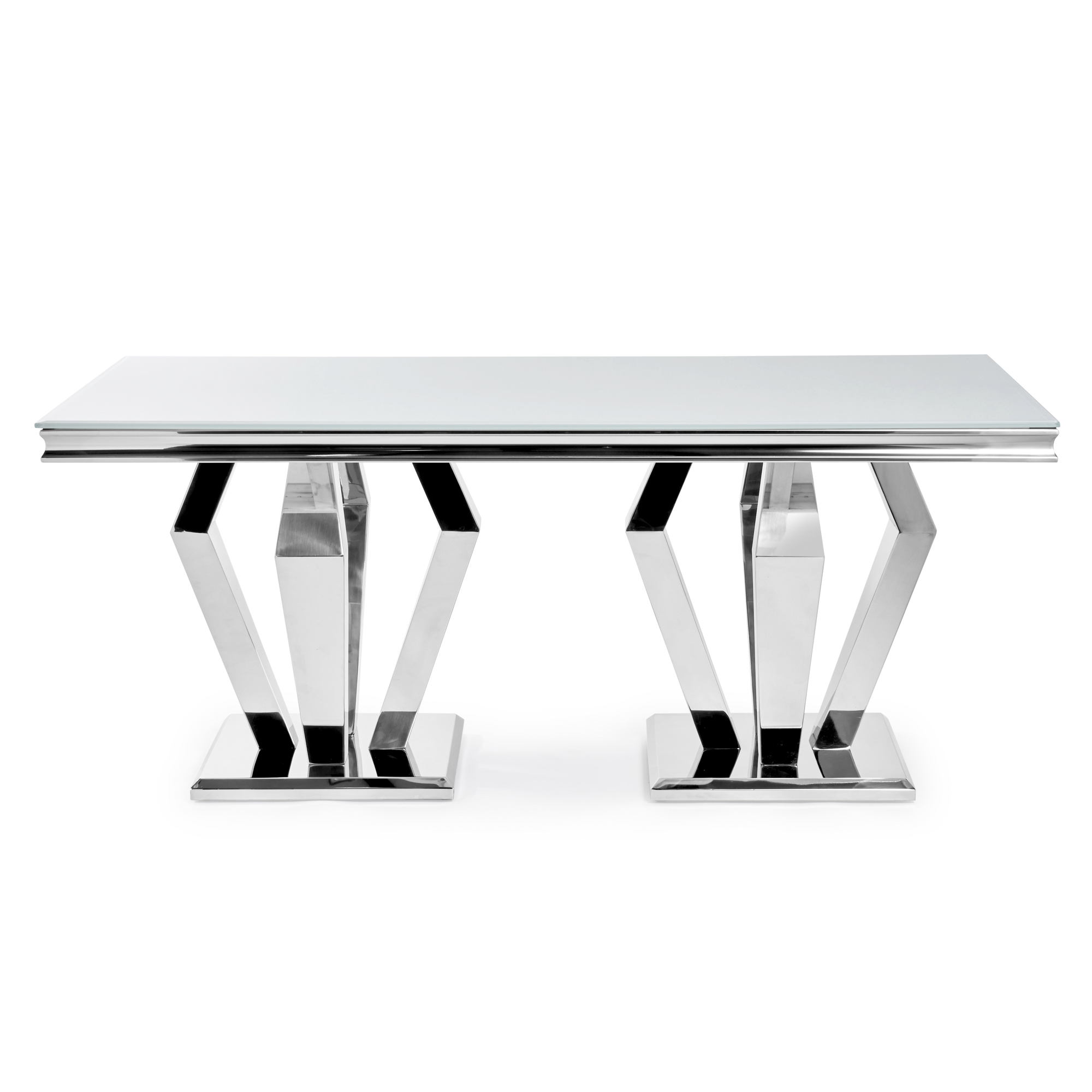 Sorrento 1.8m Polished Steel & White Glass Dining Table