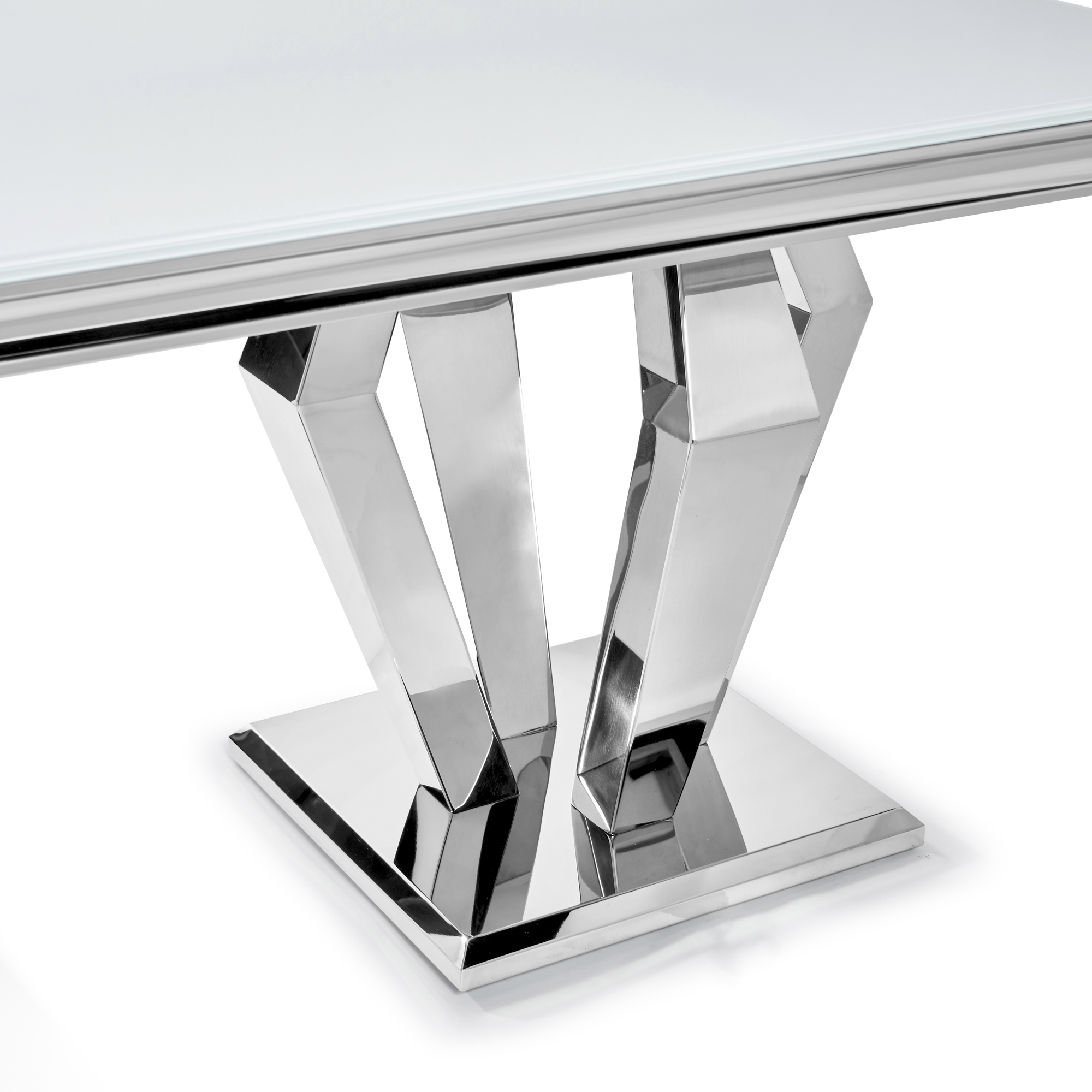 Sorrento 1.8m Polished Steel & White Glass Dining Table