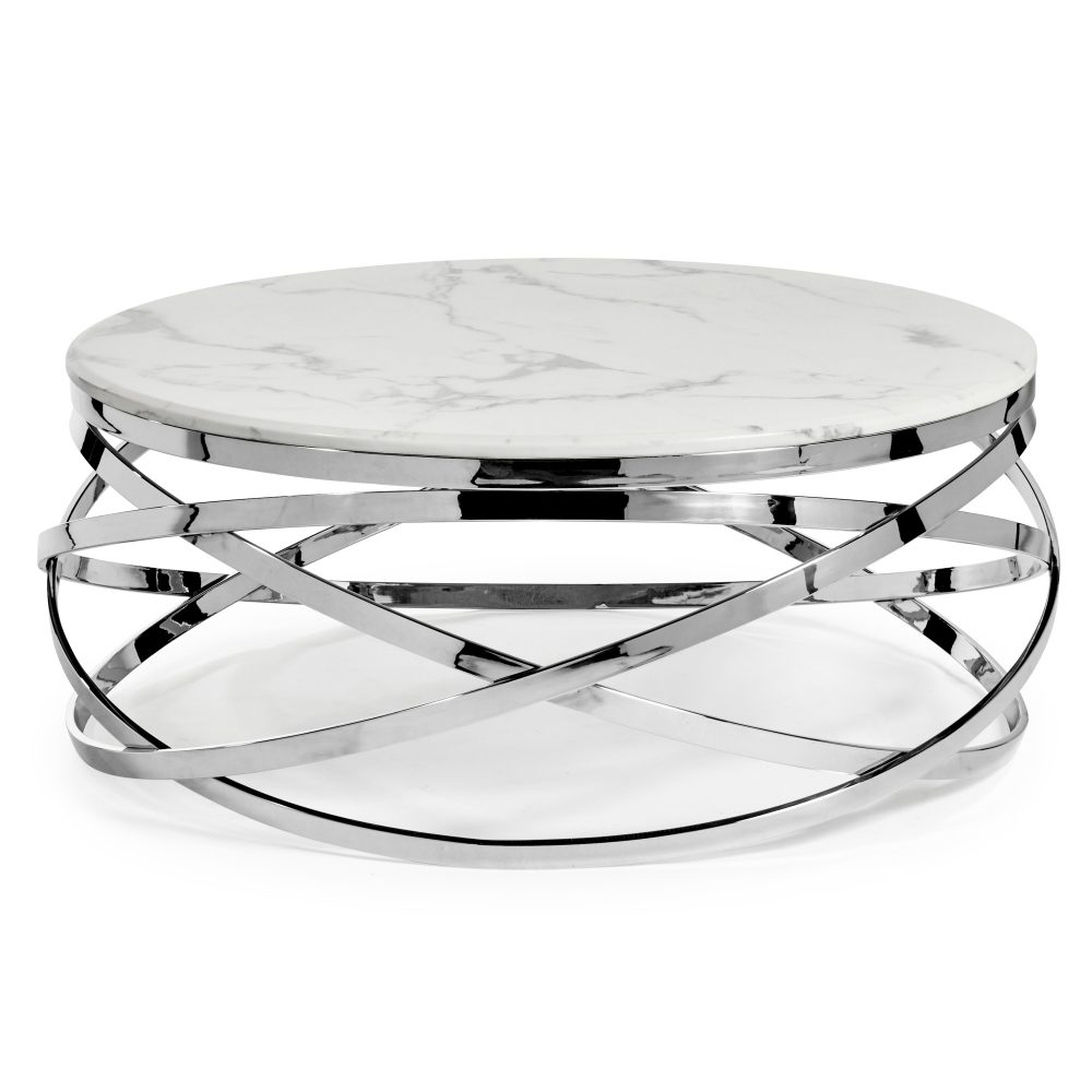 Stainless Steel Cerchio White Round Coffee Table With Marble Top - Image 12