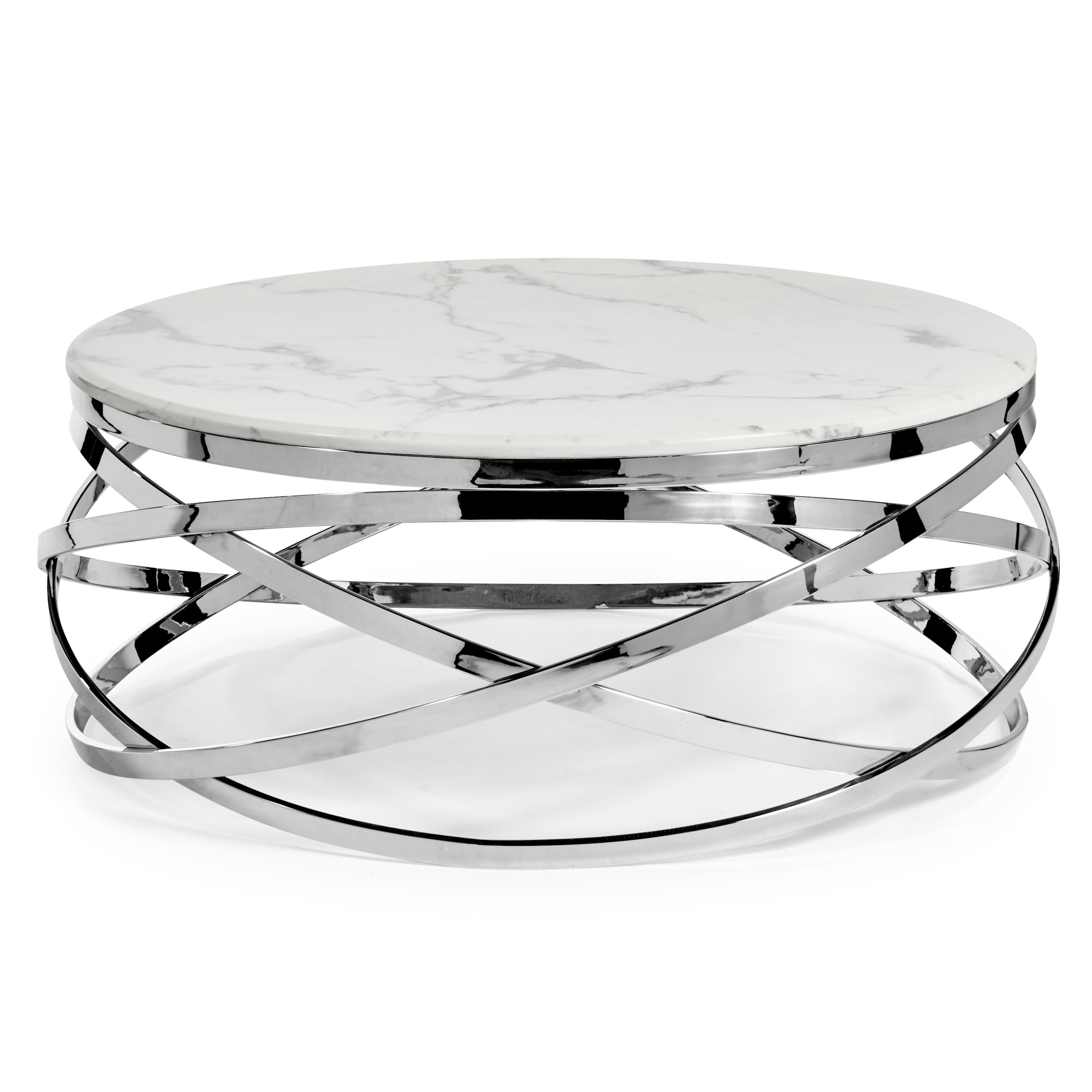 Stainless Steel Cerchio White Round Coffee Table With Marble Top