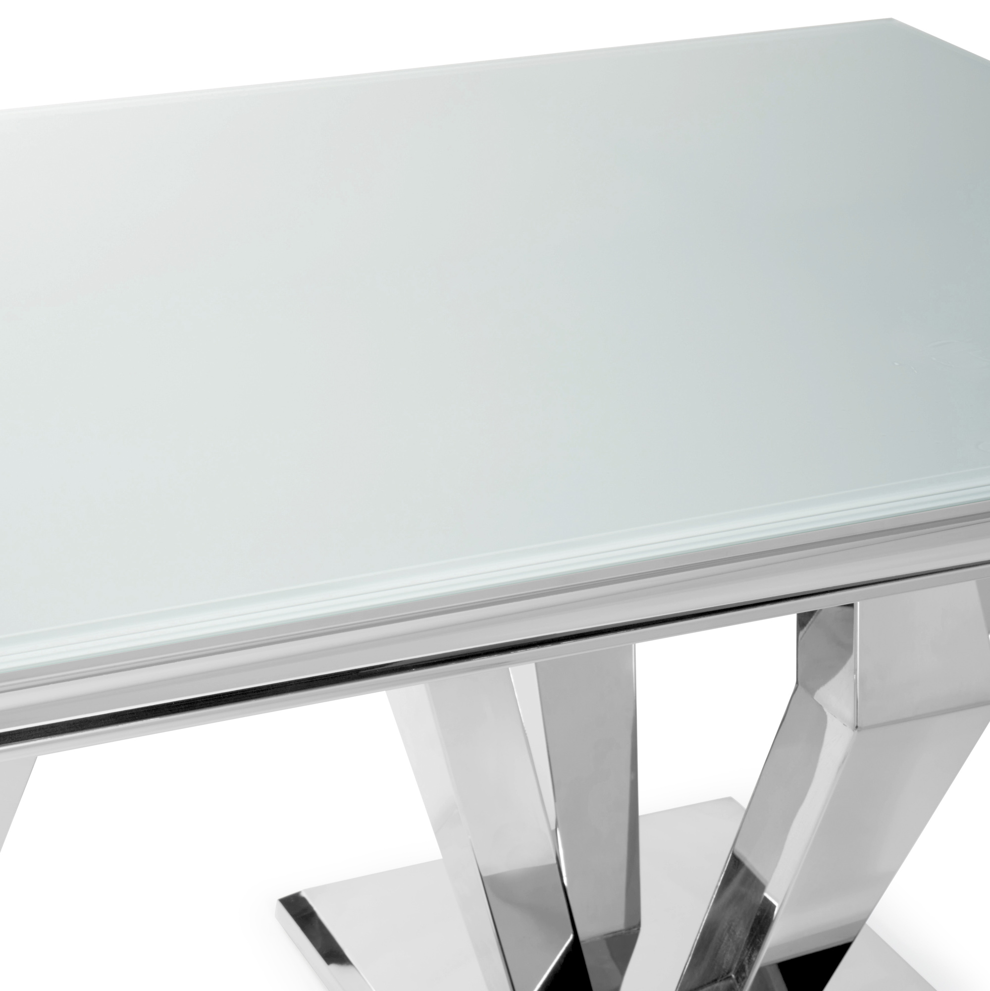 Sorrento 1.8m Polished Steel & White Glass Dining Table