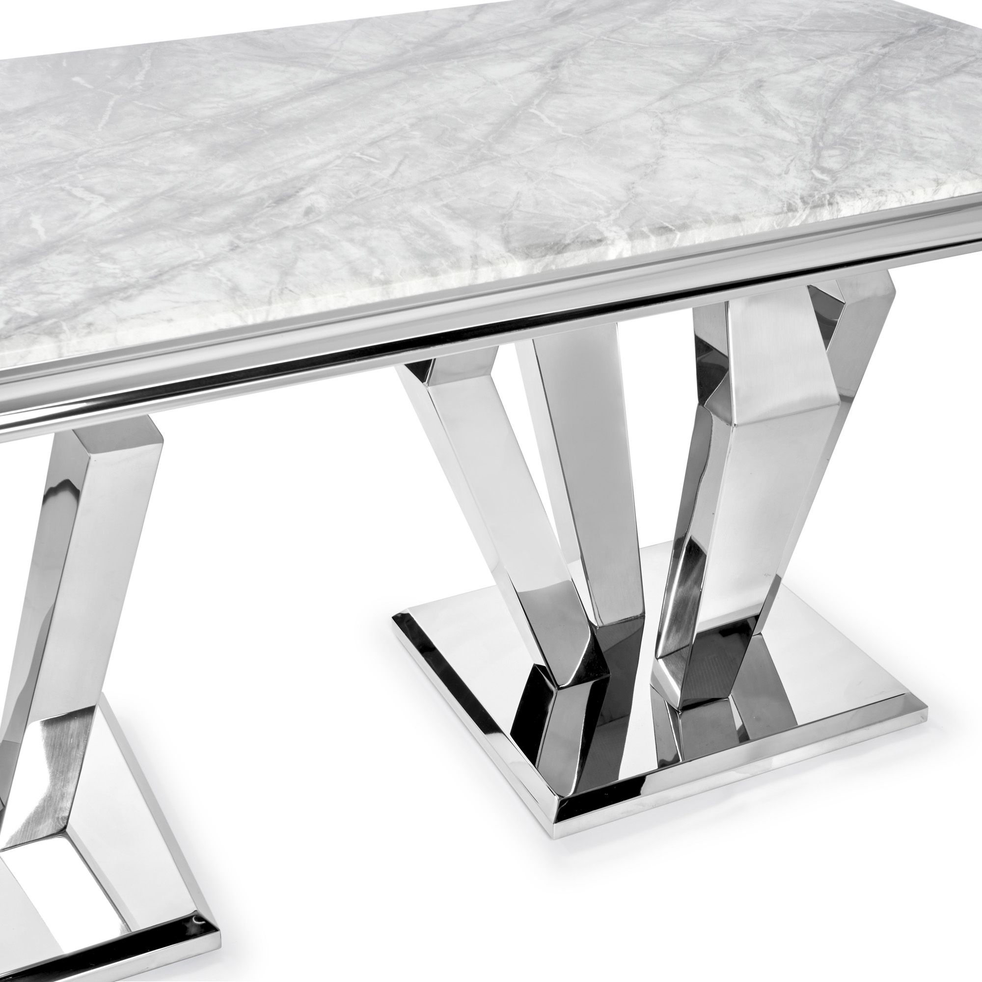 Sorrento 1.8m Polished Steel & Grey Marble Top Dining Table