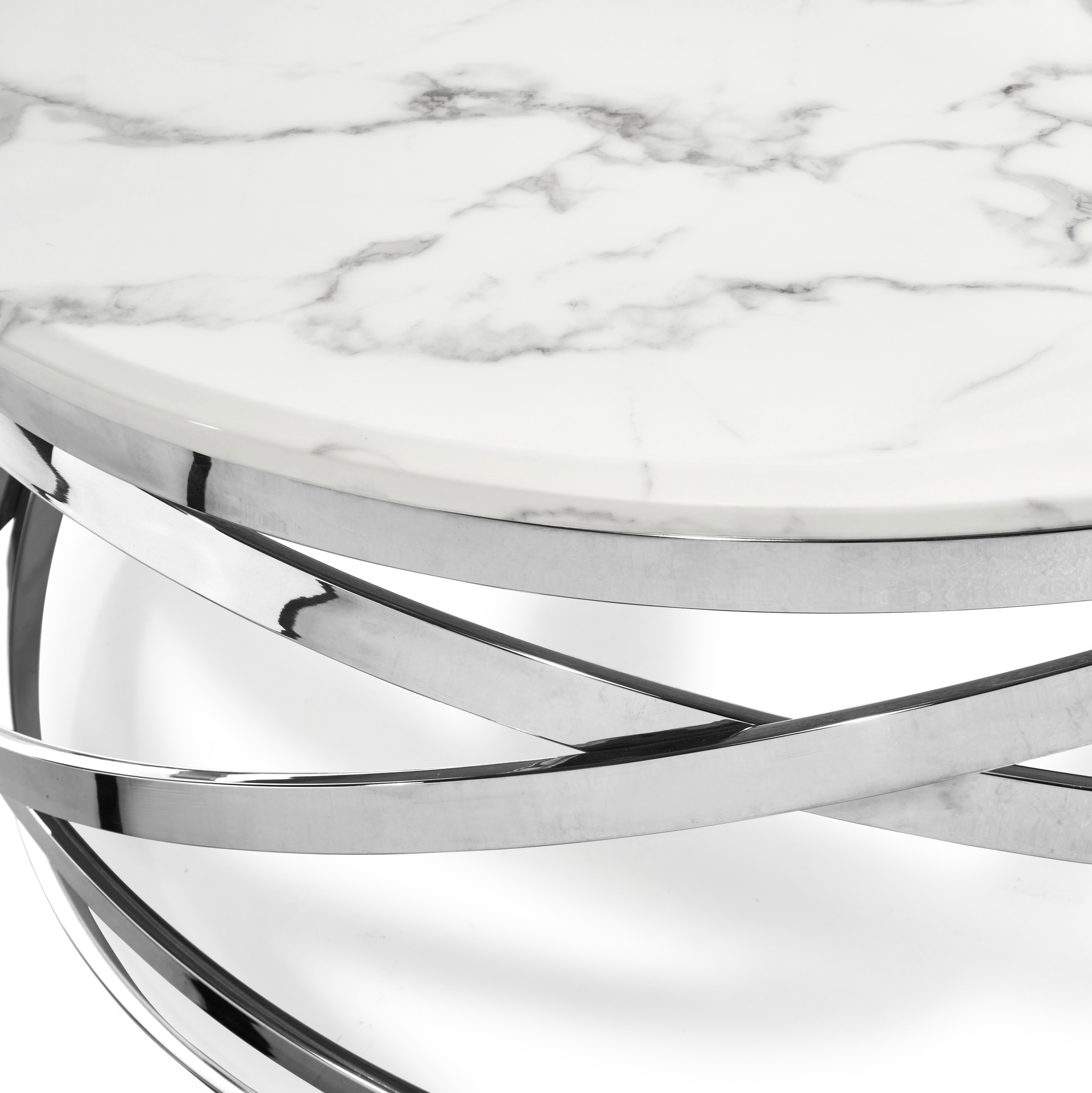 Stainless Steel Cerchio White Round Coffee Table With Marble Top