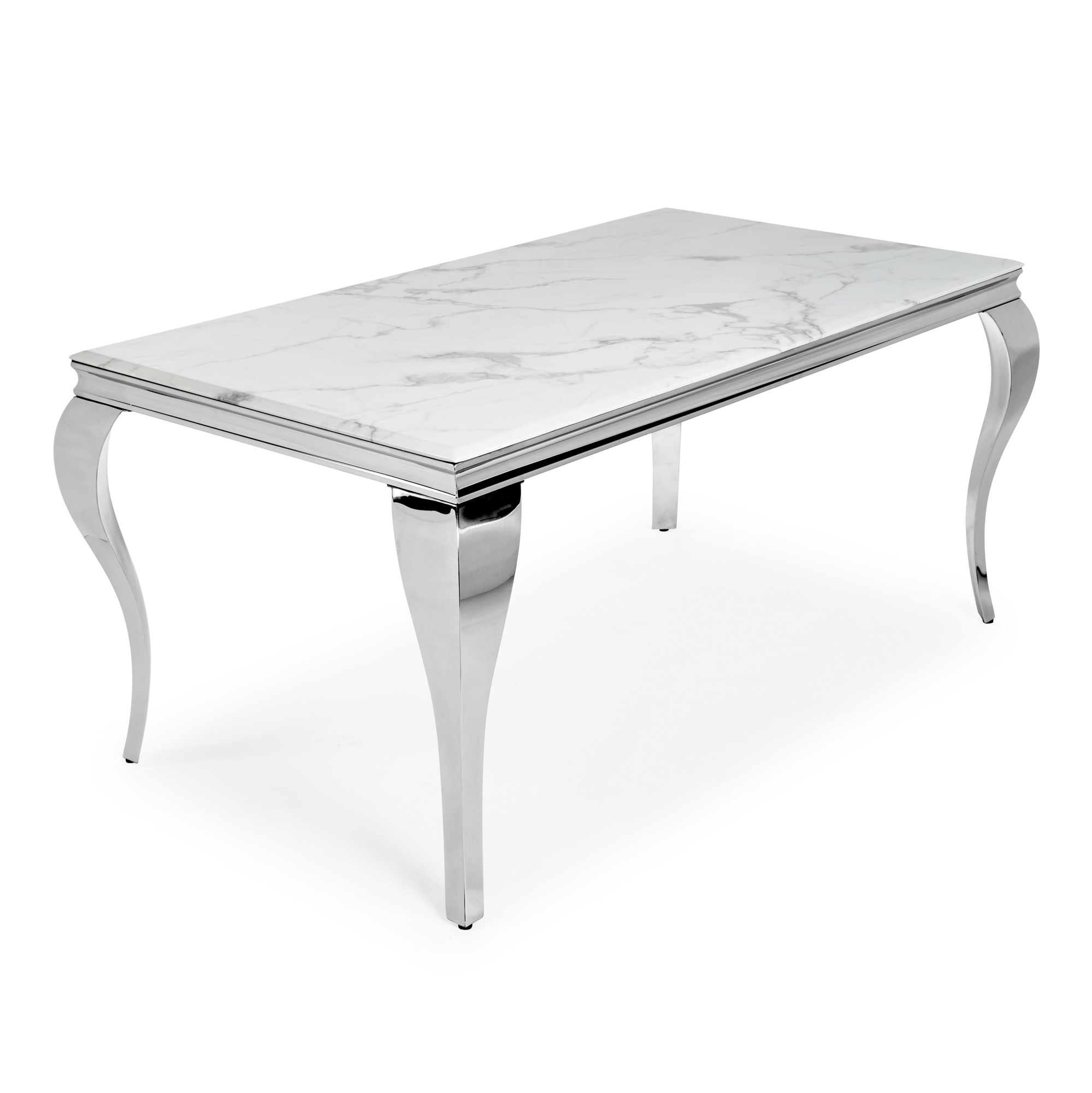 1.6m Louis White Dining Table with Solid Marble Top & Polished Steel Frame