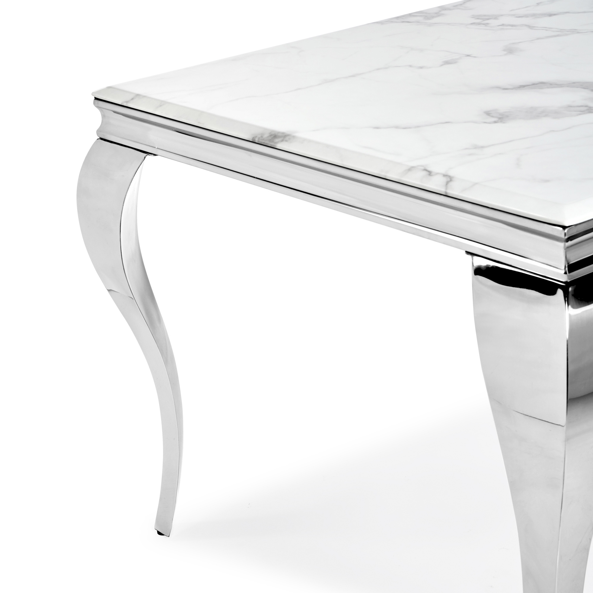 1.6m Louis White Dining Table with Solid Marble Top & Polished Steel Frame